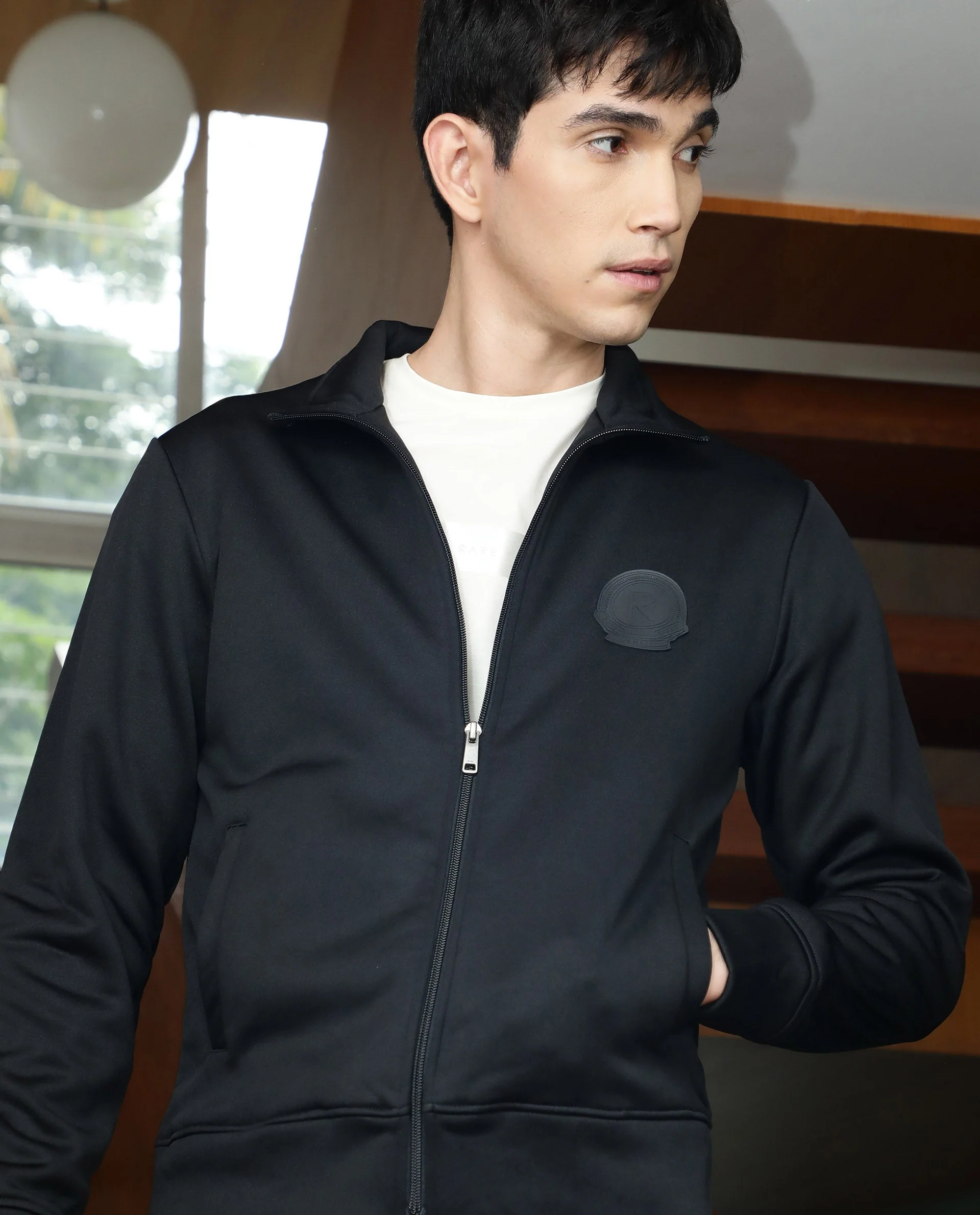 Rare Rabbit Men's Bond Black Polyester Ombre Slim Fit Full Sleeve High Neck Jacket - Image 4