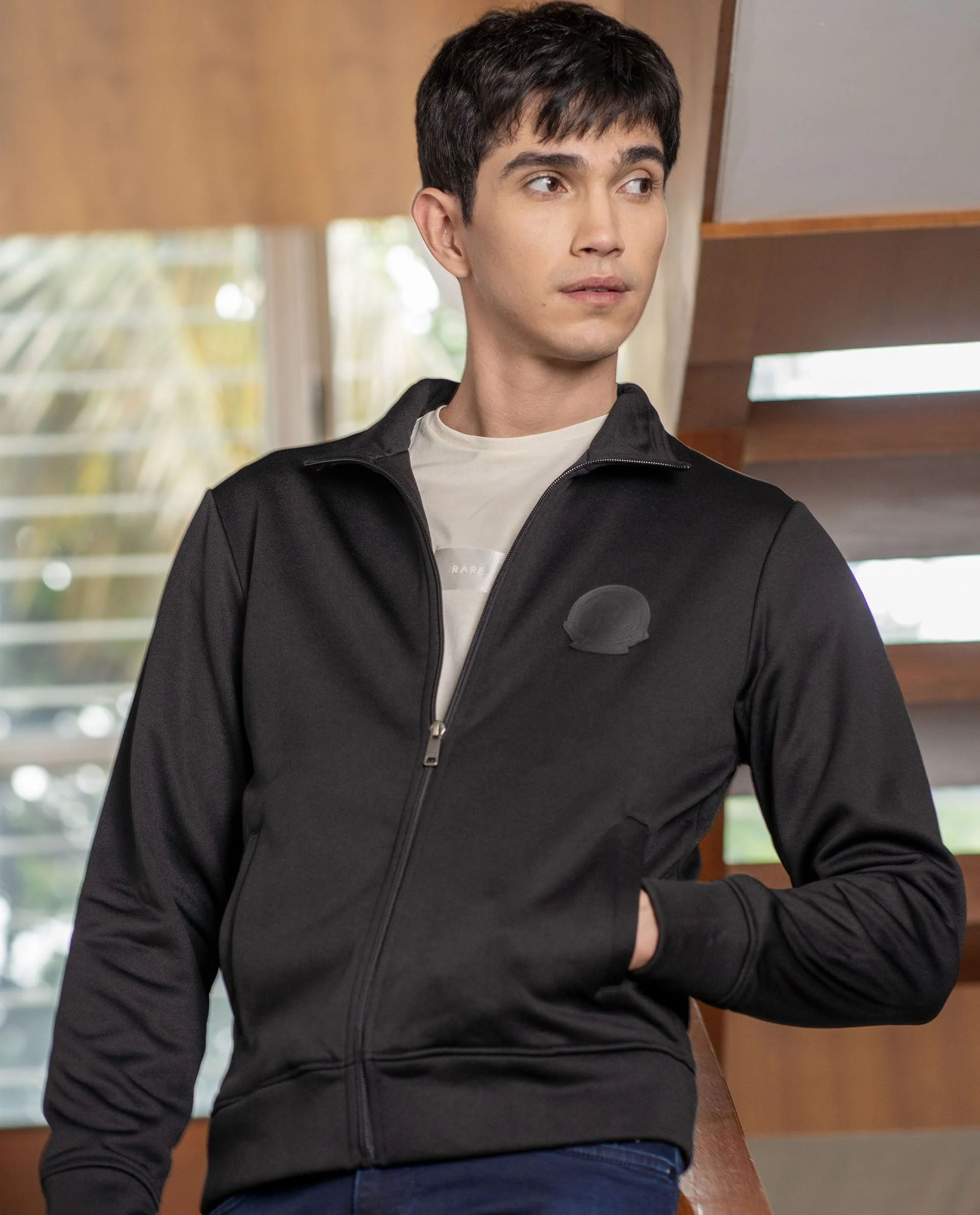 Rare Rabbit Men's Bond Black Polyester Ombre Slim Fit Full Sleeve High Neck Jacket - Image 5
