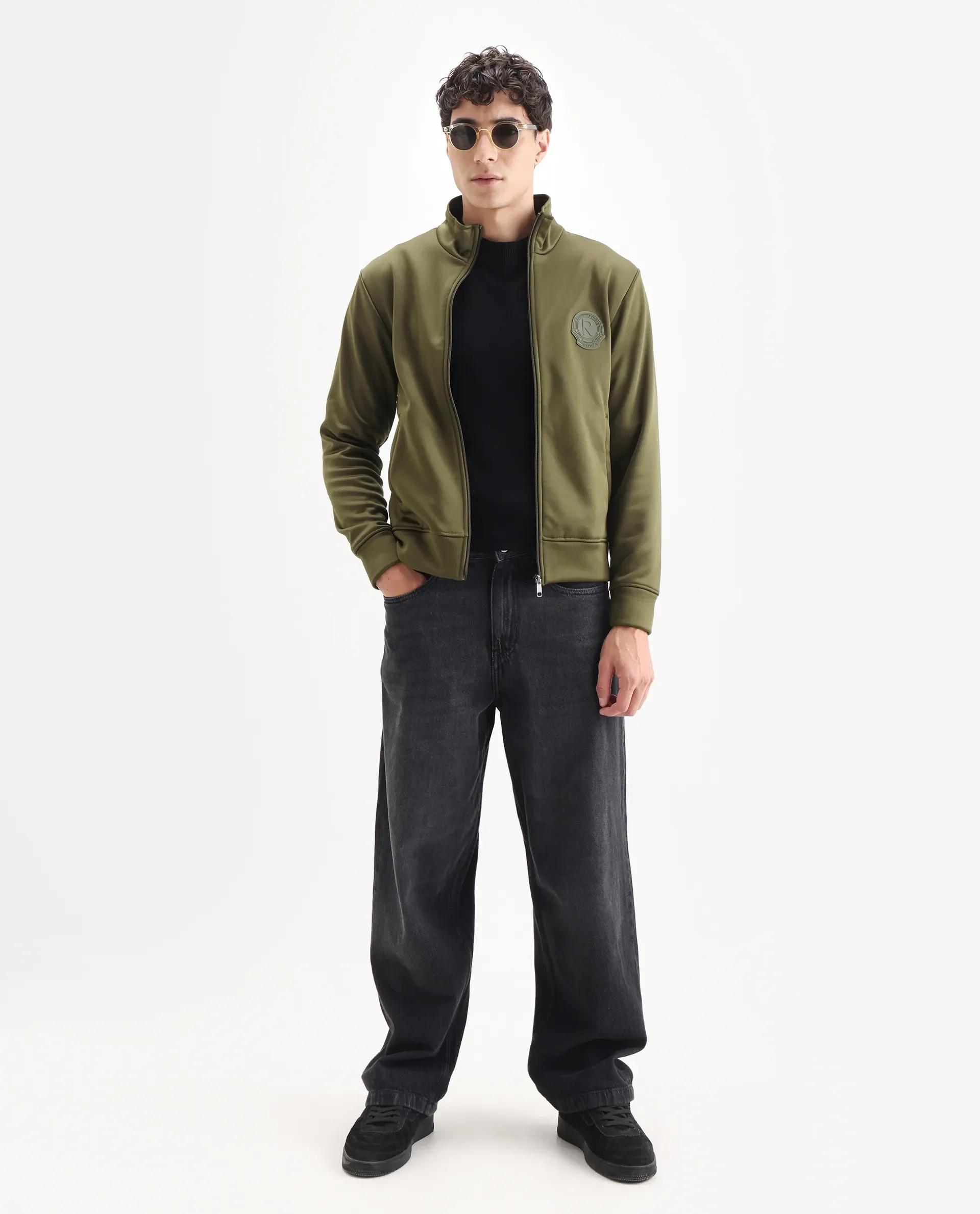 Rare Rabbit Men's Bond Olive Polyester Plain Regular Fit Full Sleeve High Neck Jacket - Image 2