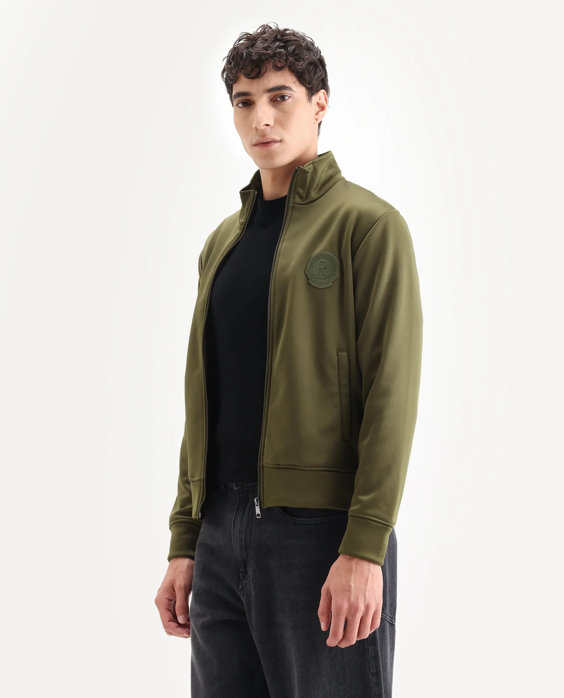 Rare Rabbit Men's Bond Olive Polyester Plain Regular Fit Full Sleeve High Neck Jacket - Image 5