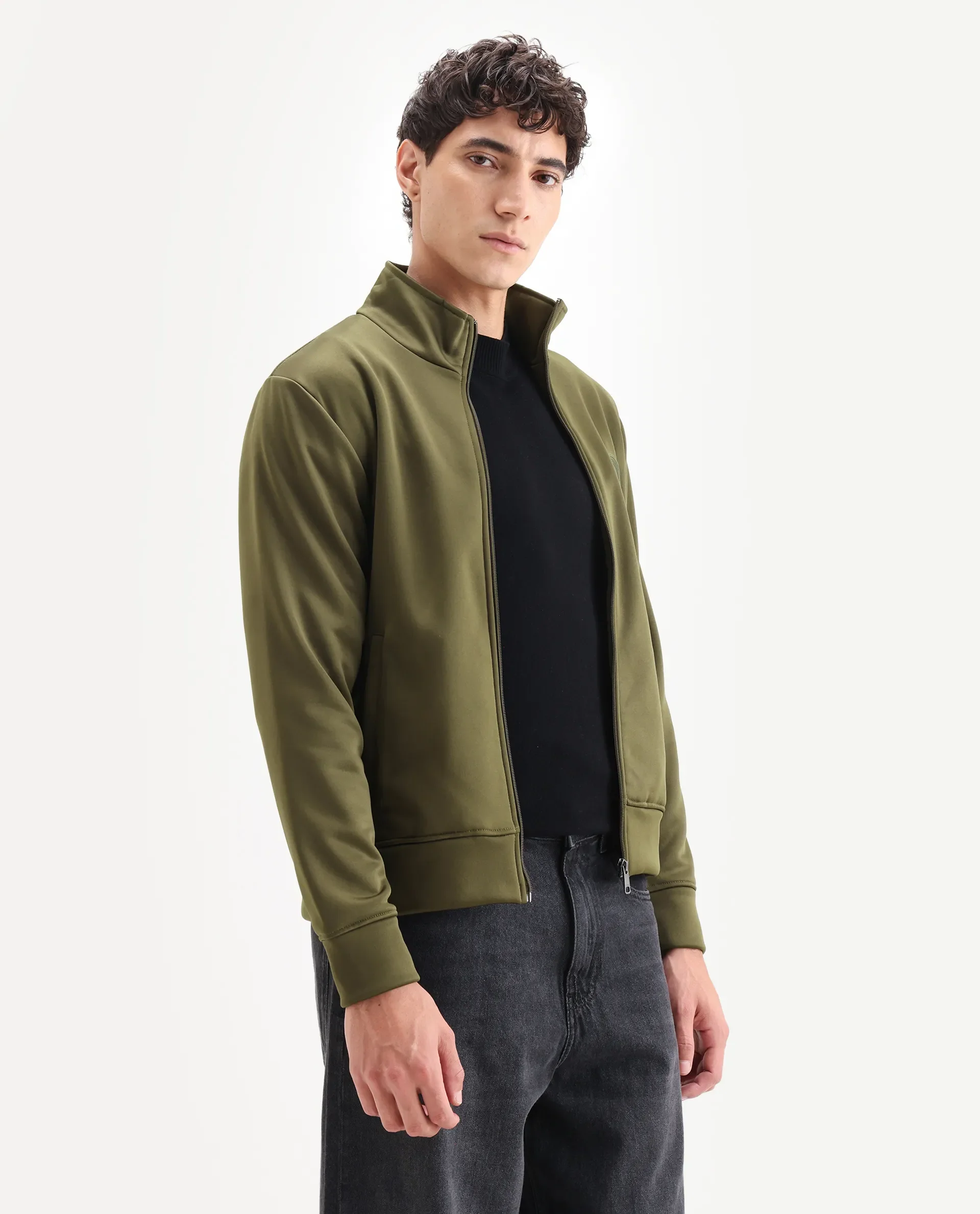 Rare Rabbit Men's Bond Olive Polyester Plain Regular Fit Full Sleeve High Neck Jacket - Image 6