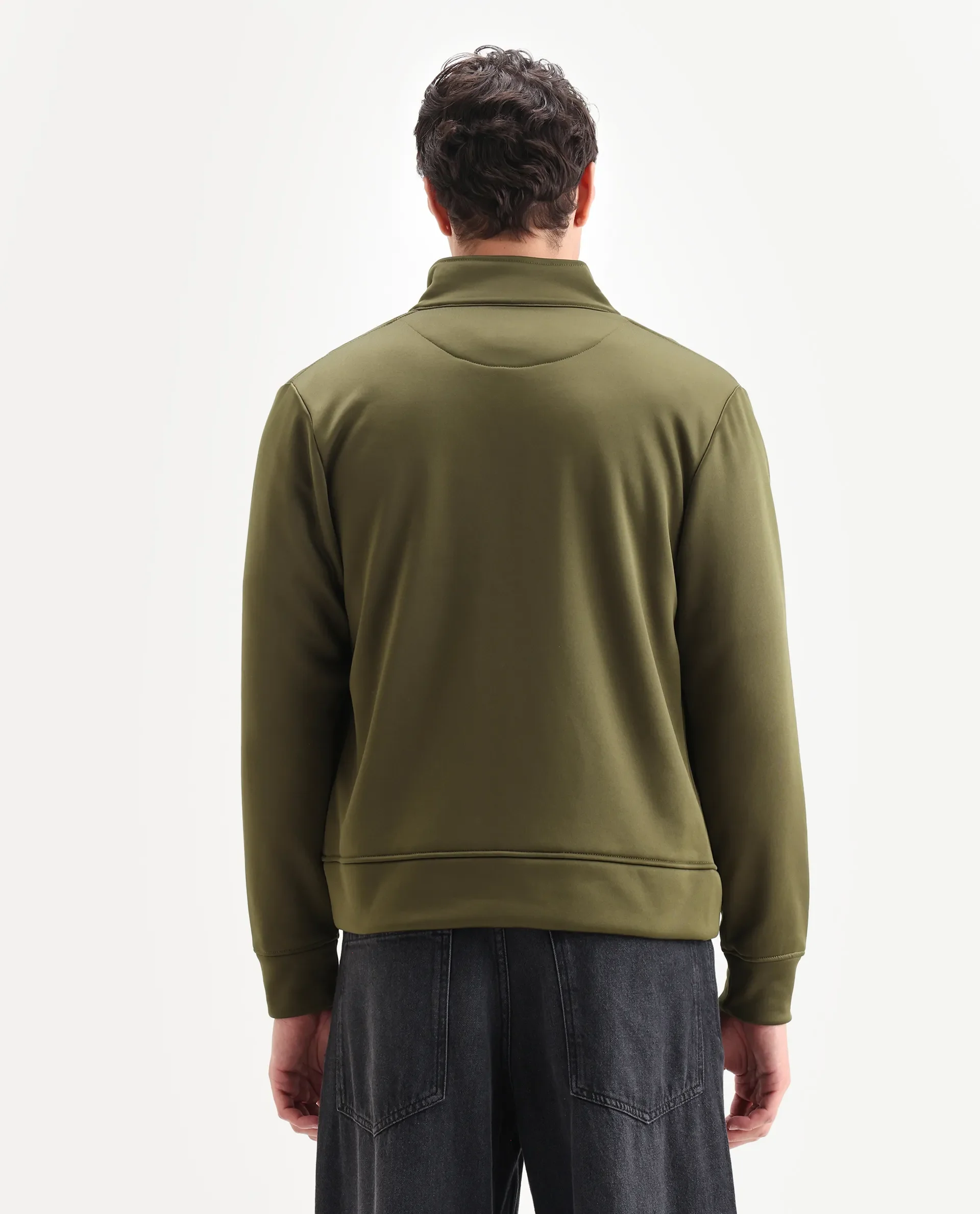 Rare Rabbit Men's Bond Olive Polyester Plain Regular Fit Full Sleeve High Neck Jacket - Image 7