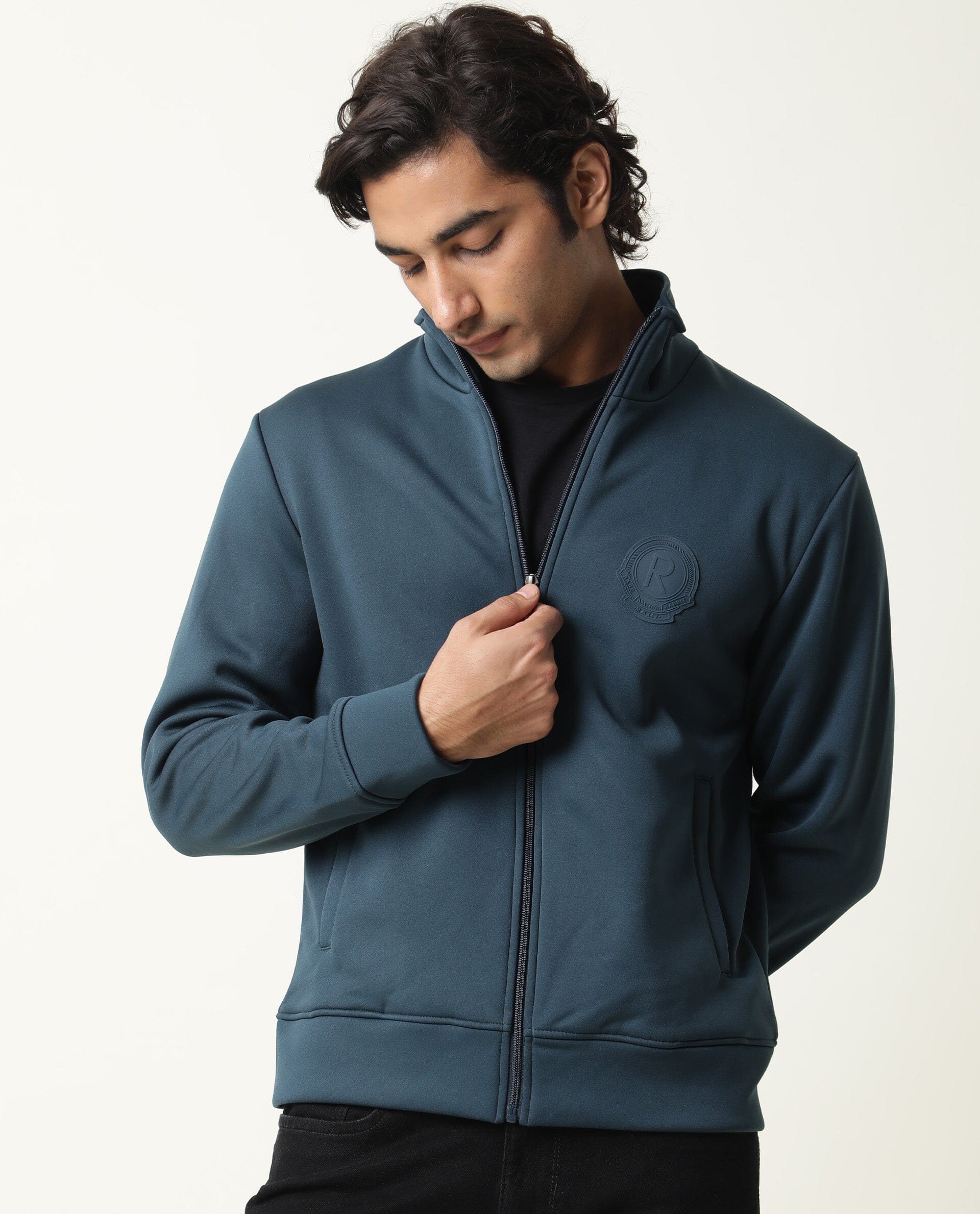 Rare Rabbit Men's Bond Petrol Polyester Plain Slim Fit Full Sleeve Mandarin Collar Jacket - Image 6