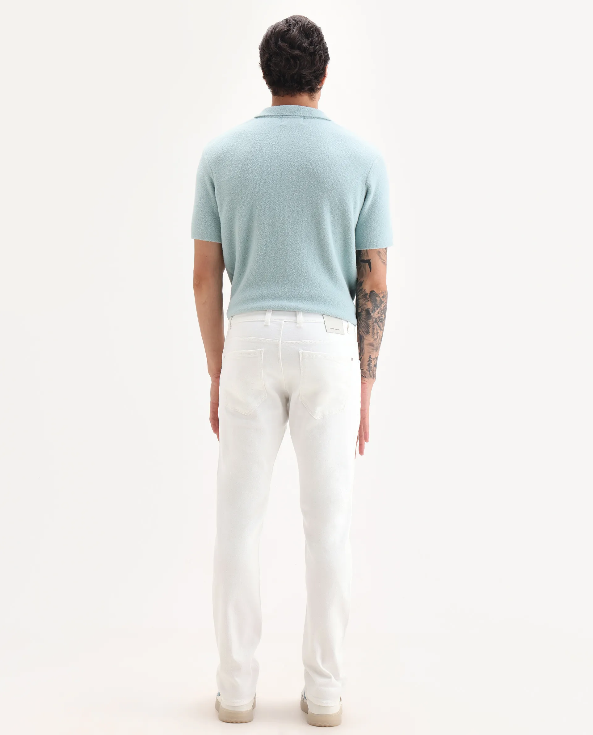 Rare Rabbit Men's Bone Whtie Cotton Blend Fabric Hawk Slim Plain Jeans - Image 7