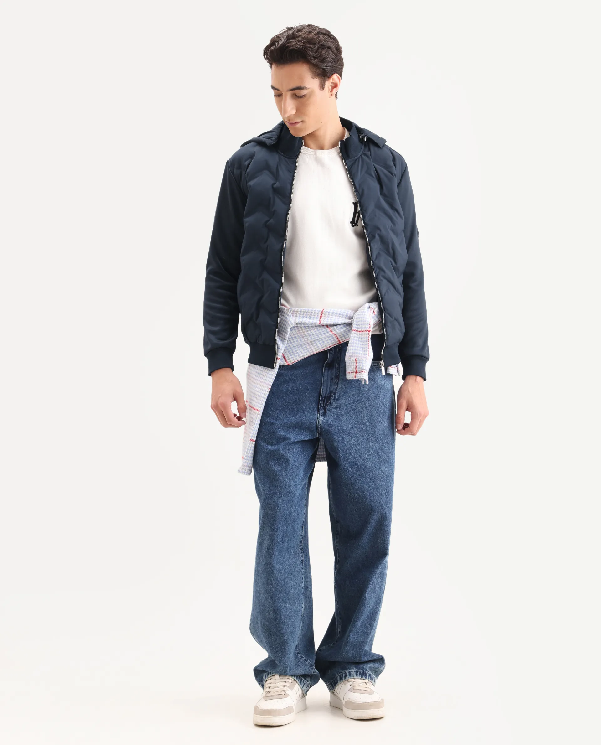 Rare Rabbit Men's Bonita Navy Polyester Plain Regular Fit Full Sleeve Hooded Jacket - Image 2