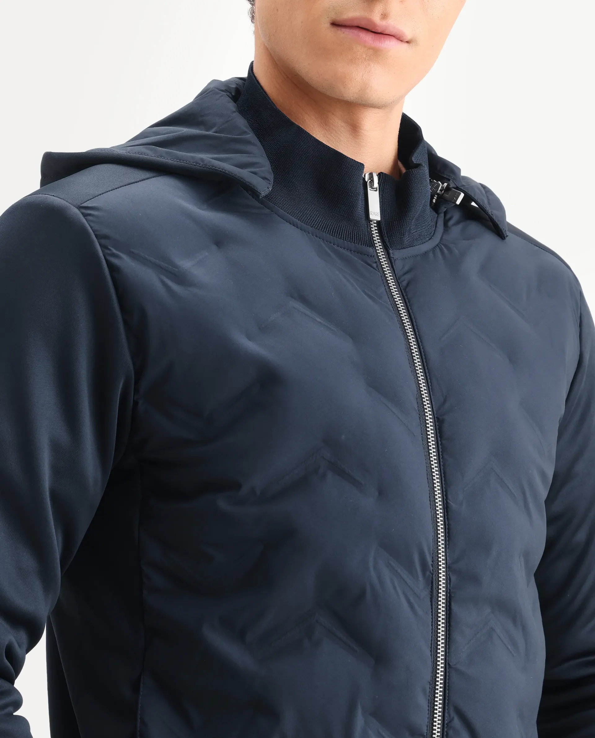 Rare Rabbit Men's Bonita Navy Polyester Plain Regular Fit Full Sleeve Hooded Jacket - Image 3