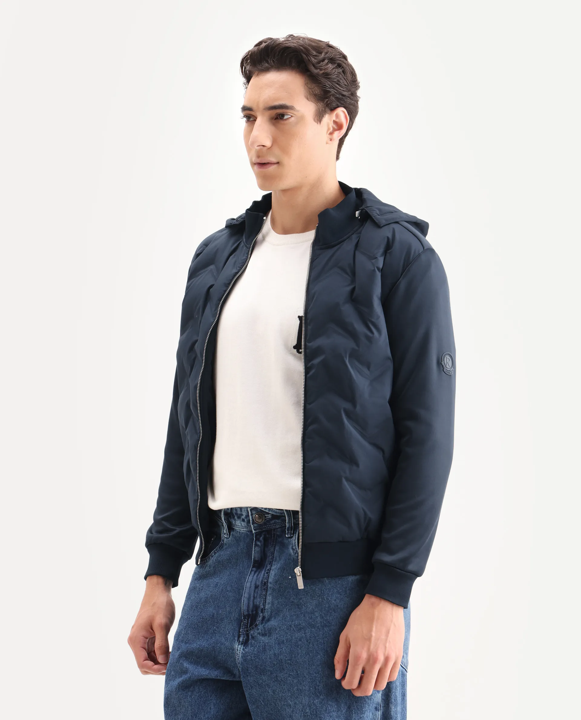 Rare Rabbit Men's Bonita Navy Polyester Plain Regular Fit Full Sleeve Hooded Jacket - Image 5