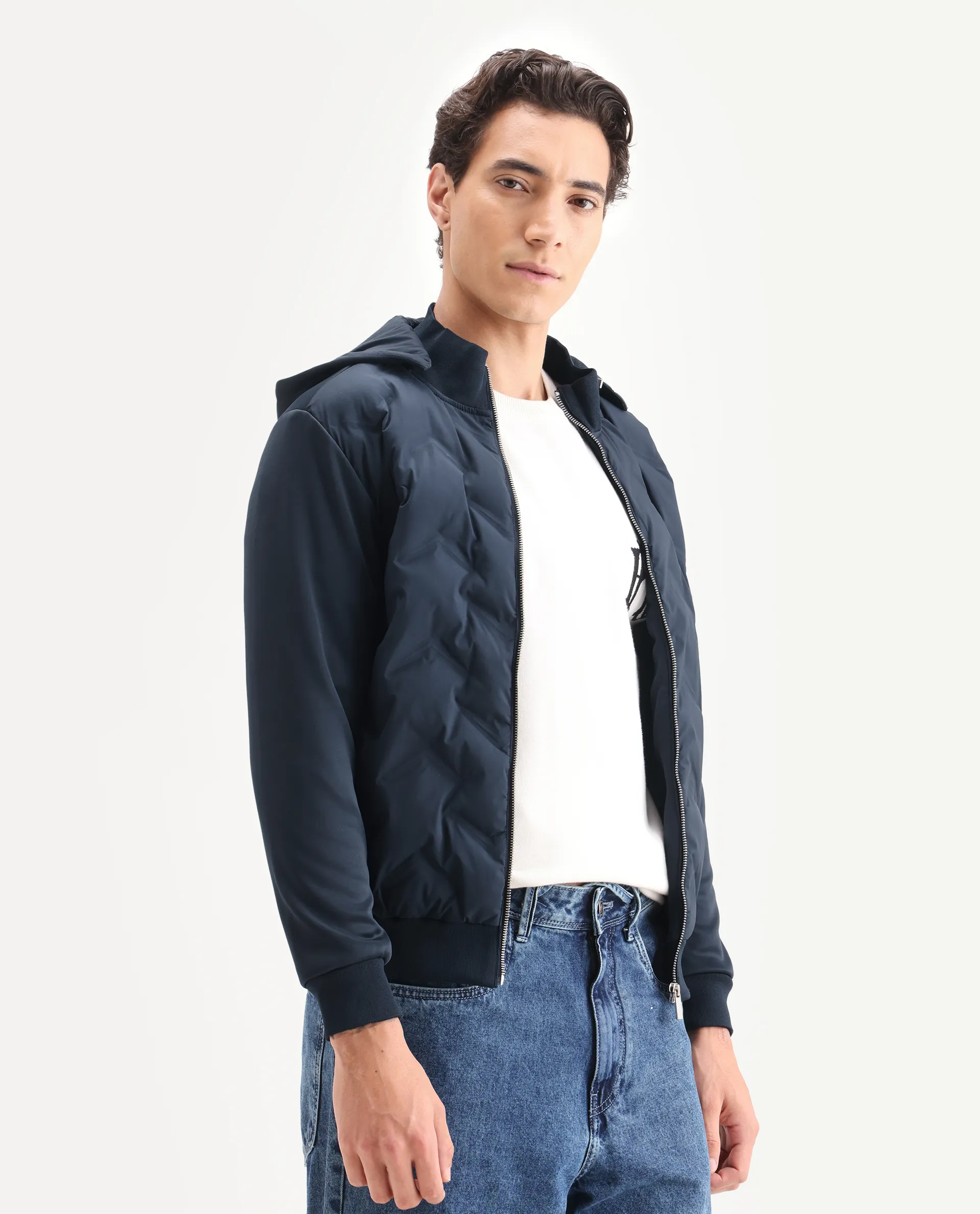 Rare Rabbit Men's Bonita Navy Polyester Plain Regular Fit Full Sleeve Hooded Jacket - Image 6