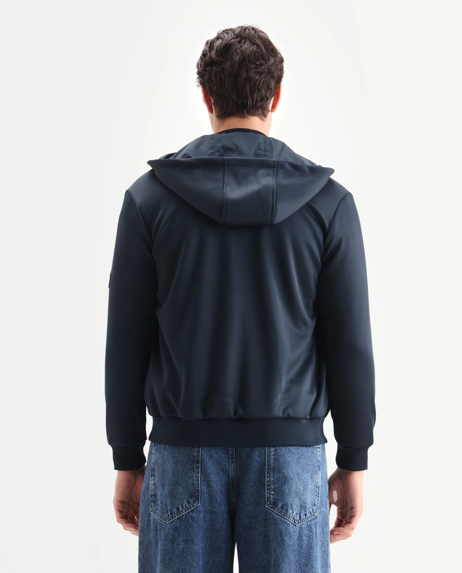 Rare Rabbit Men's Bonita Navy Polyester Plain Regular Fit Full Sleeve Hooded Jacket - Image 7