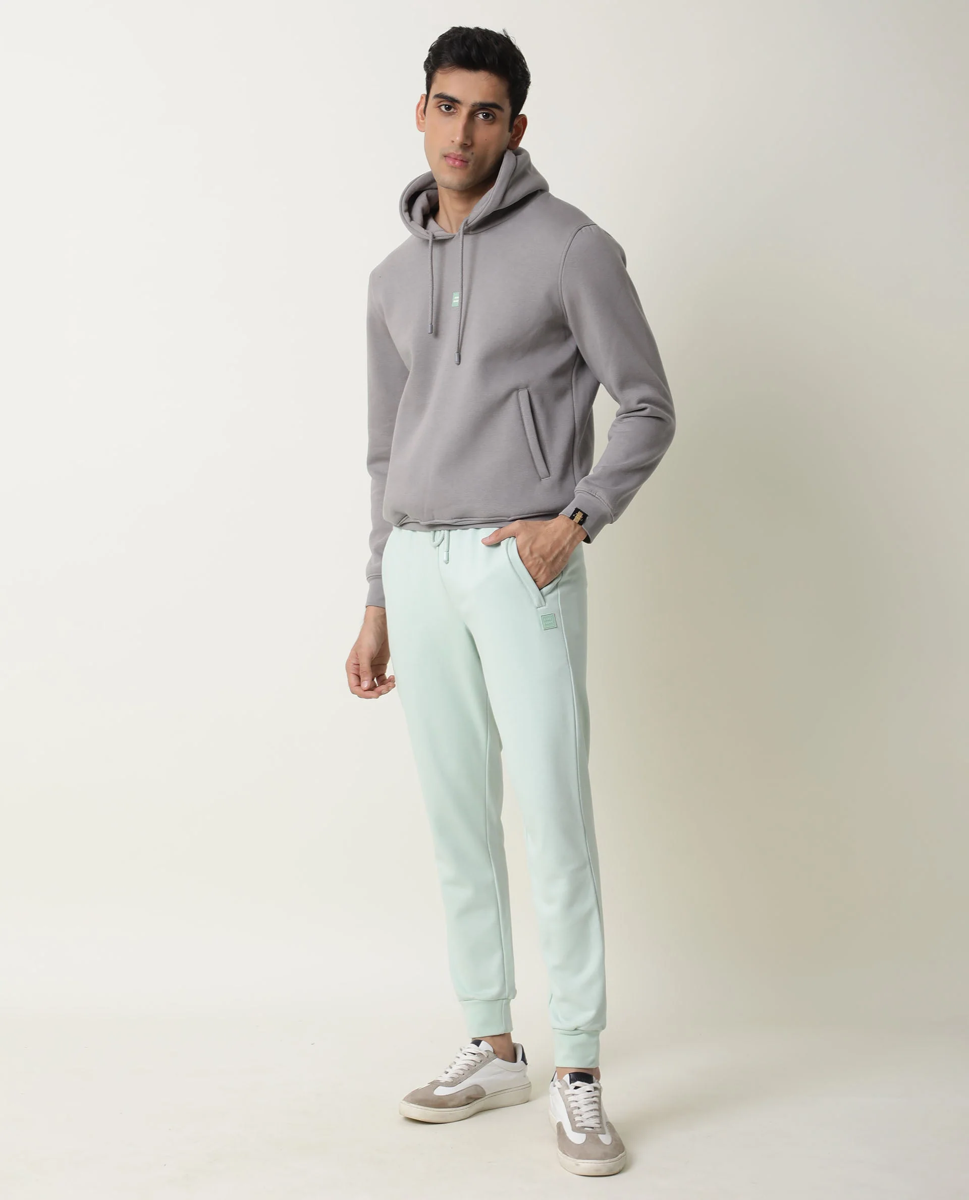 Rare Rabbit Men's Bono Grey Cotton Slim Fit Full Sleeve Hooded Sweatshirt - Image 2