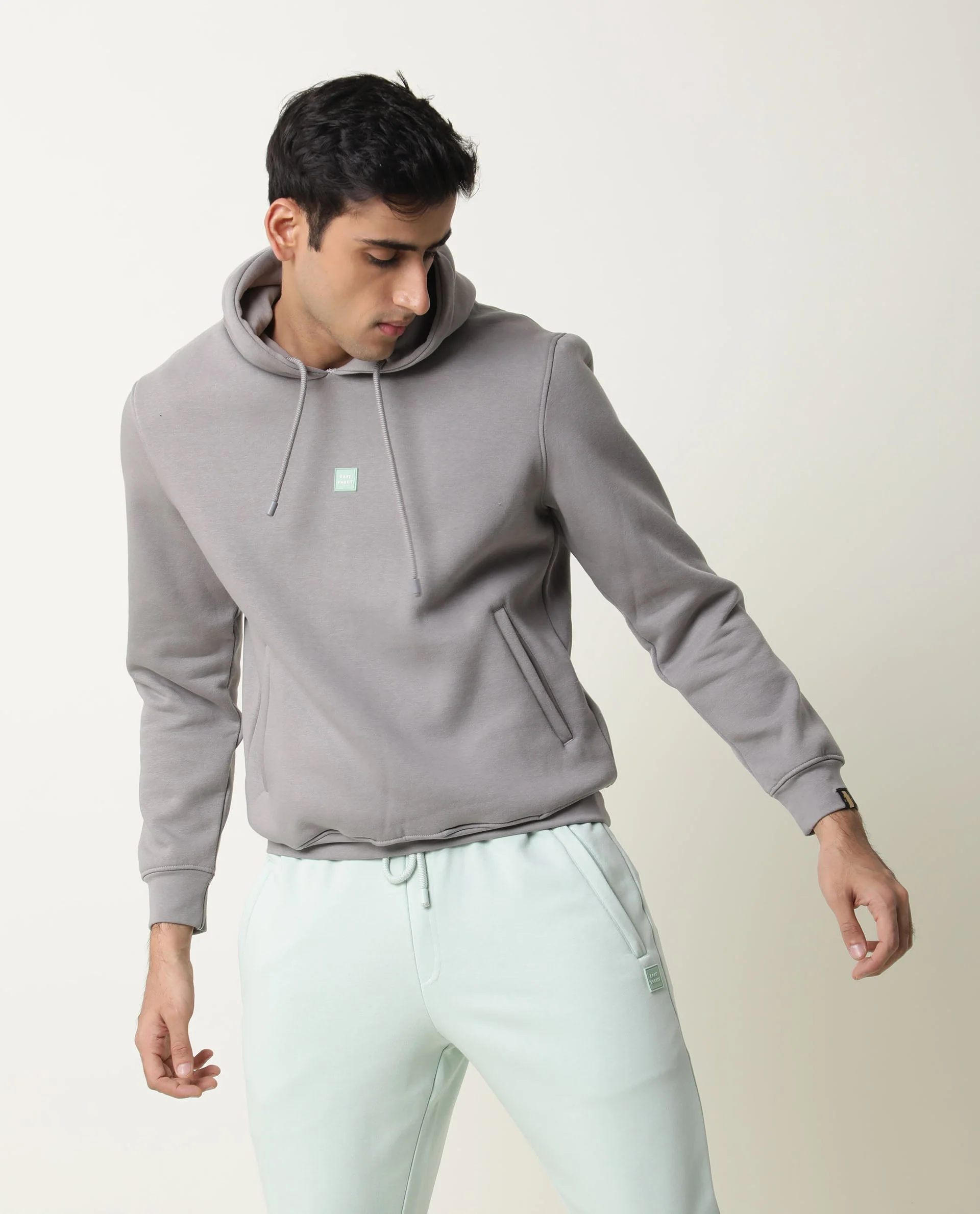 Rare Rabbit Men's Bono Grey Cotton Slim Fit Full Sleeve Hooded Sweatshirt - Image 3