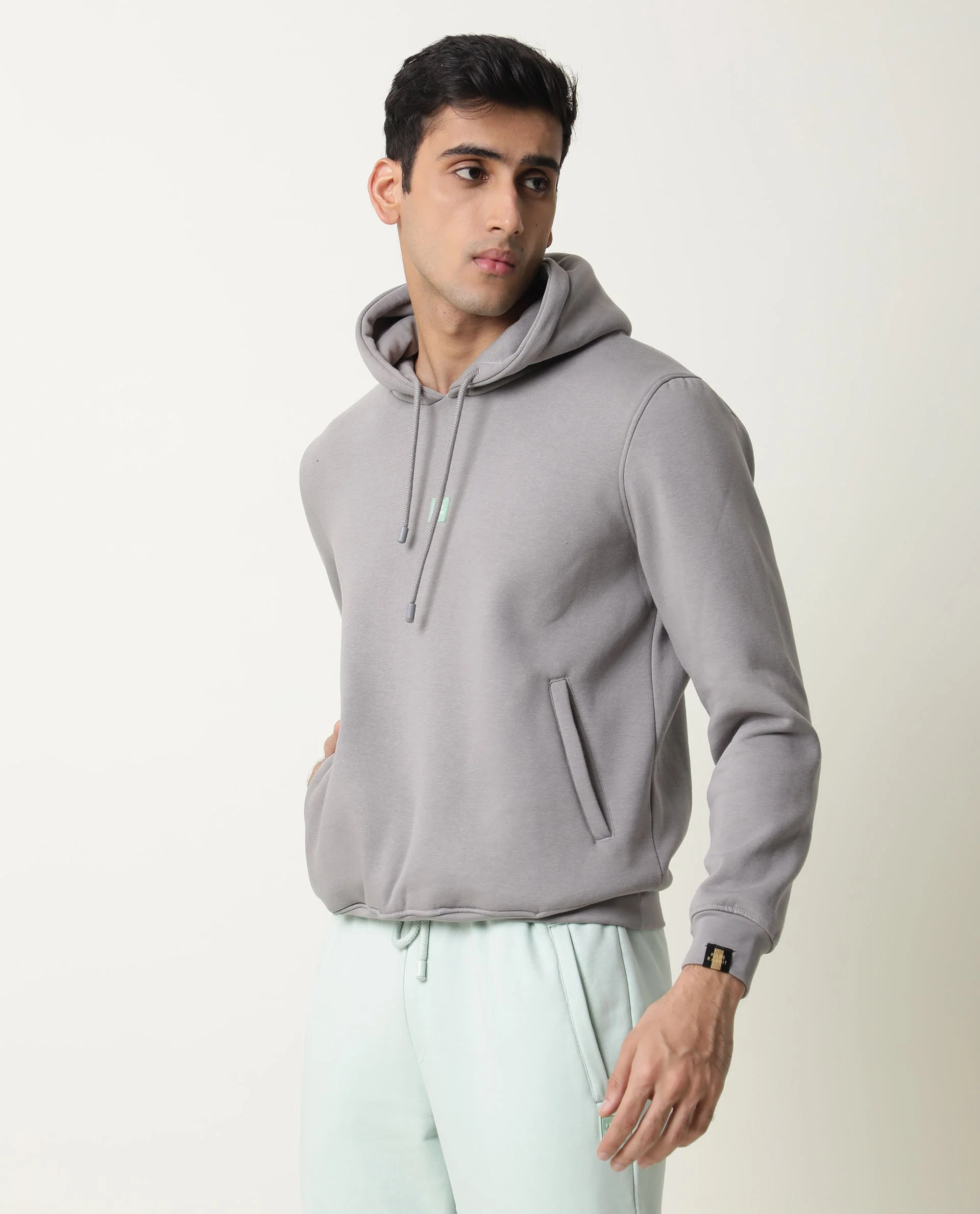 Rare Rabbit Men's Bono Grey Cotton Slim Fit Full Sleeve Hooded Sweatshirt - Image 6
