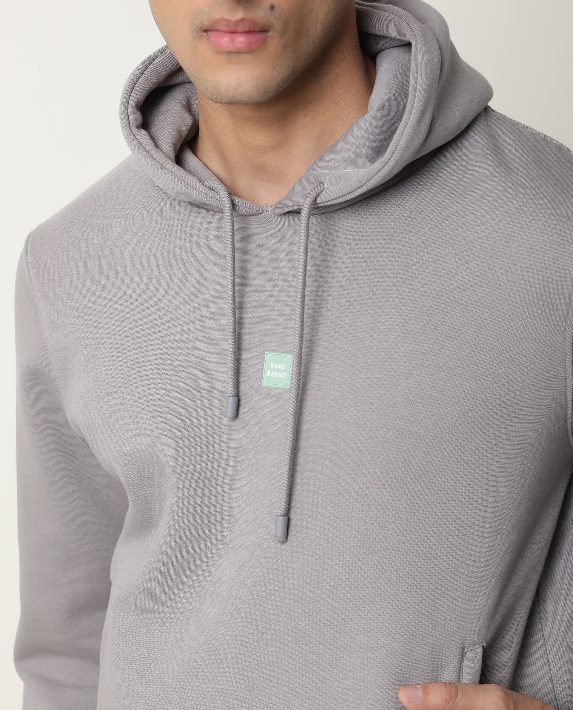 Rare Rabbit Men's Bono Grey Cotton Slim Fit Full Sleeve Hooded Sweatshirt - Image 7