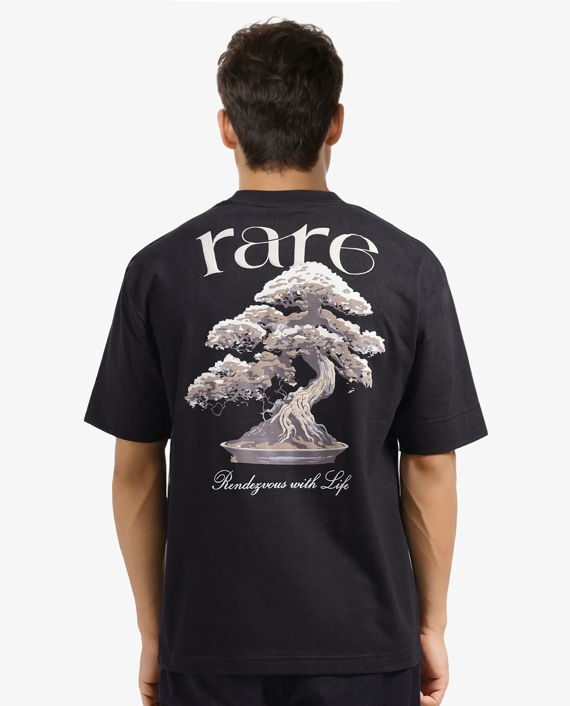 Rare Rabbit Men's Bonz-1 Black Cotton Graphic Print Oversized Fit Half Sleeve Crew Neck T-Shirt