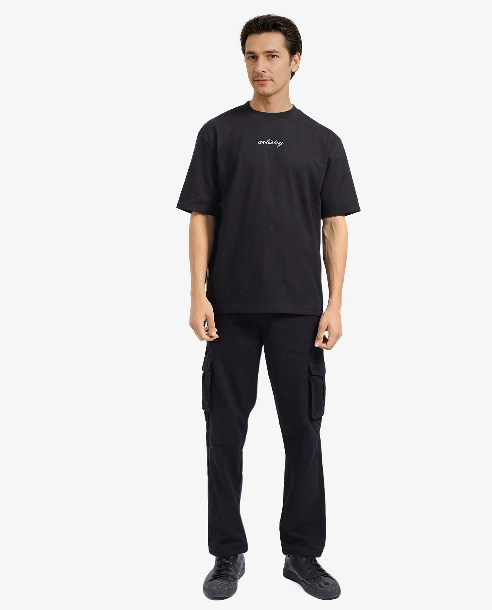 Rare Rabbit Men's Bonz-1 Black Cotton Graphic Print Oversized Fit Half Sleeve Crew Neck T-Shirt - Image 2