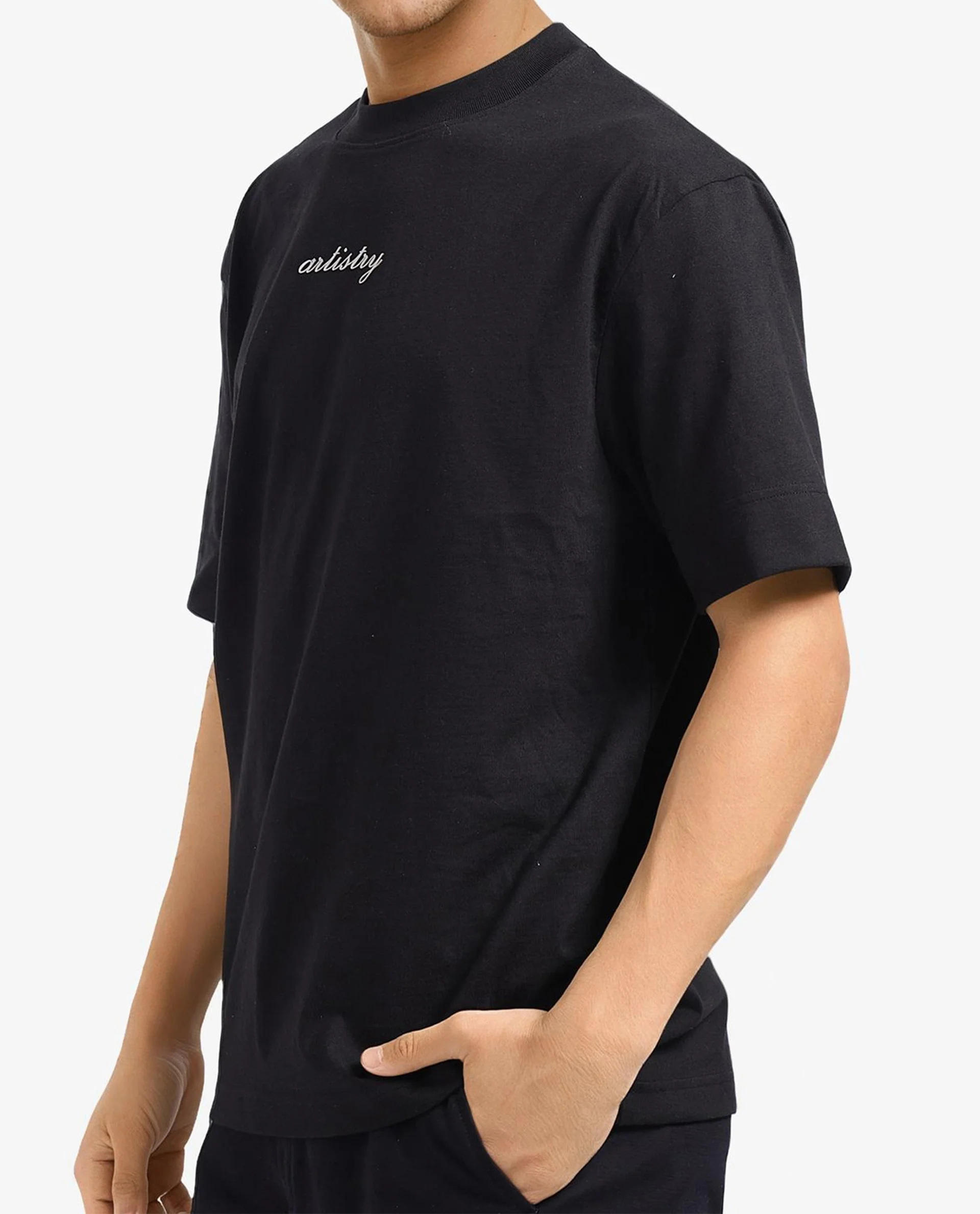 Rare Rabbit Men's Bonz-1 Black Cotton Graphic Print Oversized Fit Half Sleeve Crew Neck T-Shirt - Image 4