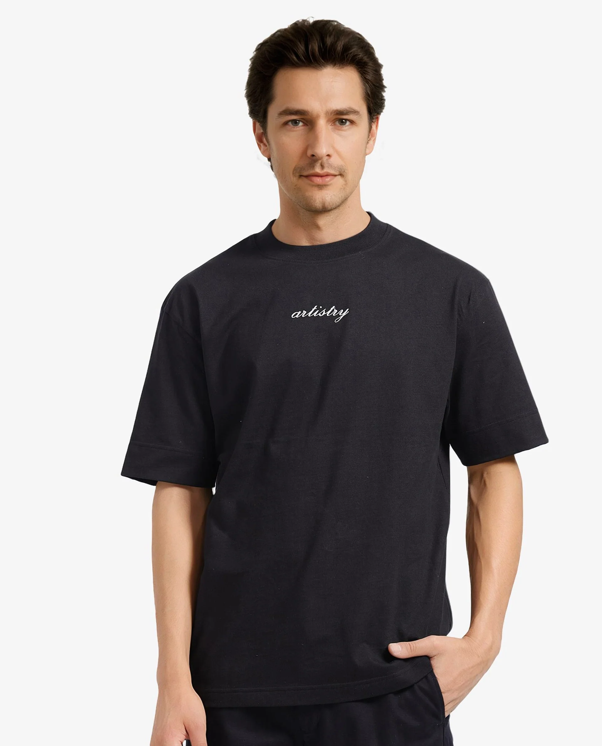 Rare Rabbit Men's Bonz-1 Black Cotton Graphic Print Oversized Fit Half Sleeve Crew Neck T-Shirt - Image 5