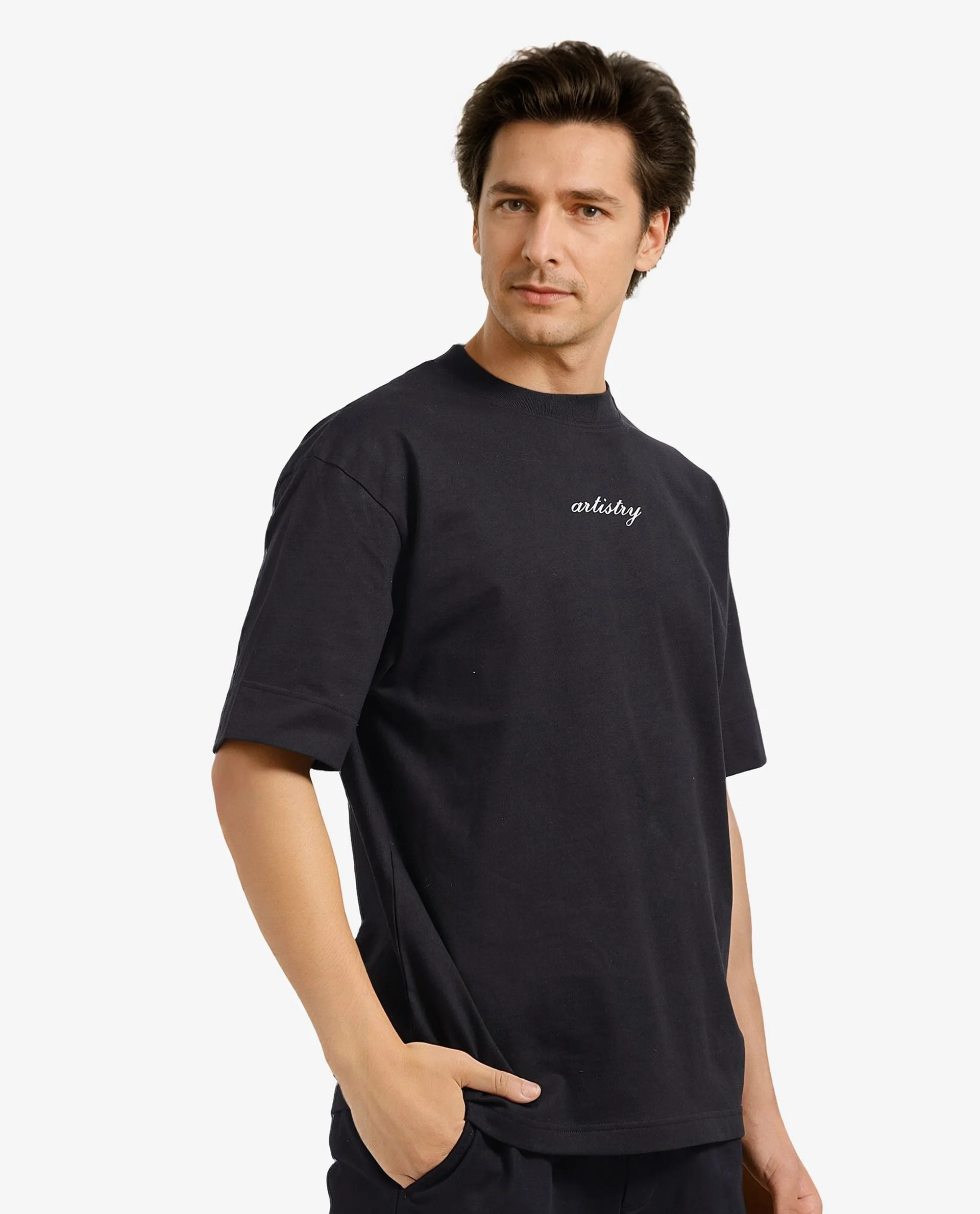 Rare Rabbit Men's Bonz-1 Black Cotton Graphic Print Oversized Fit Half Sleeve Crew Neck T-Shirt - Image 7