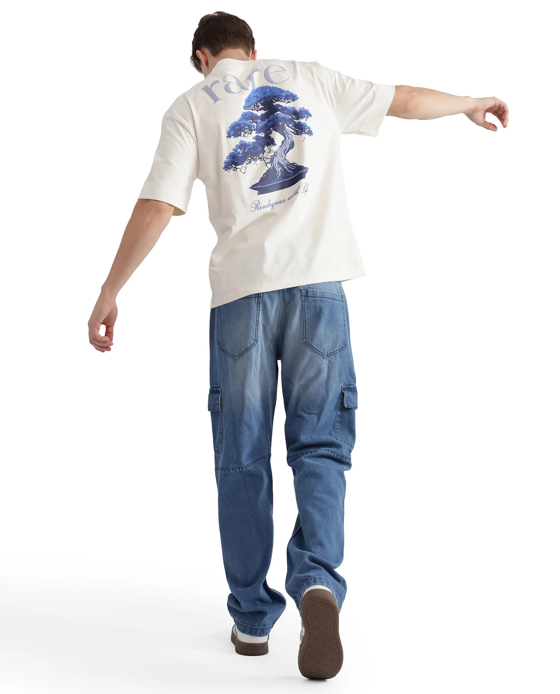Rare Rabbit Men's Bonz-1 Off White Cotton Graphic Print Oversized Fit Half Sleeve Crew Neck T-Shirt - Image 2