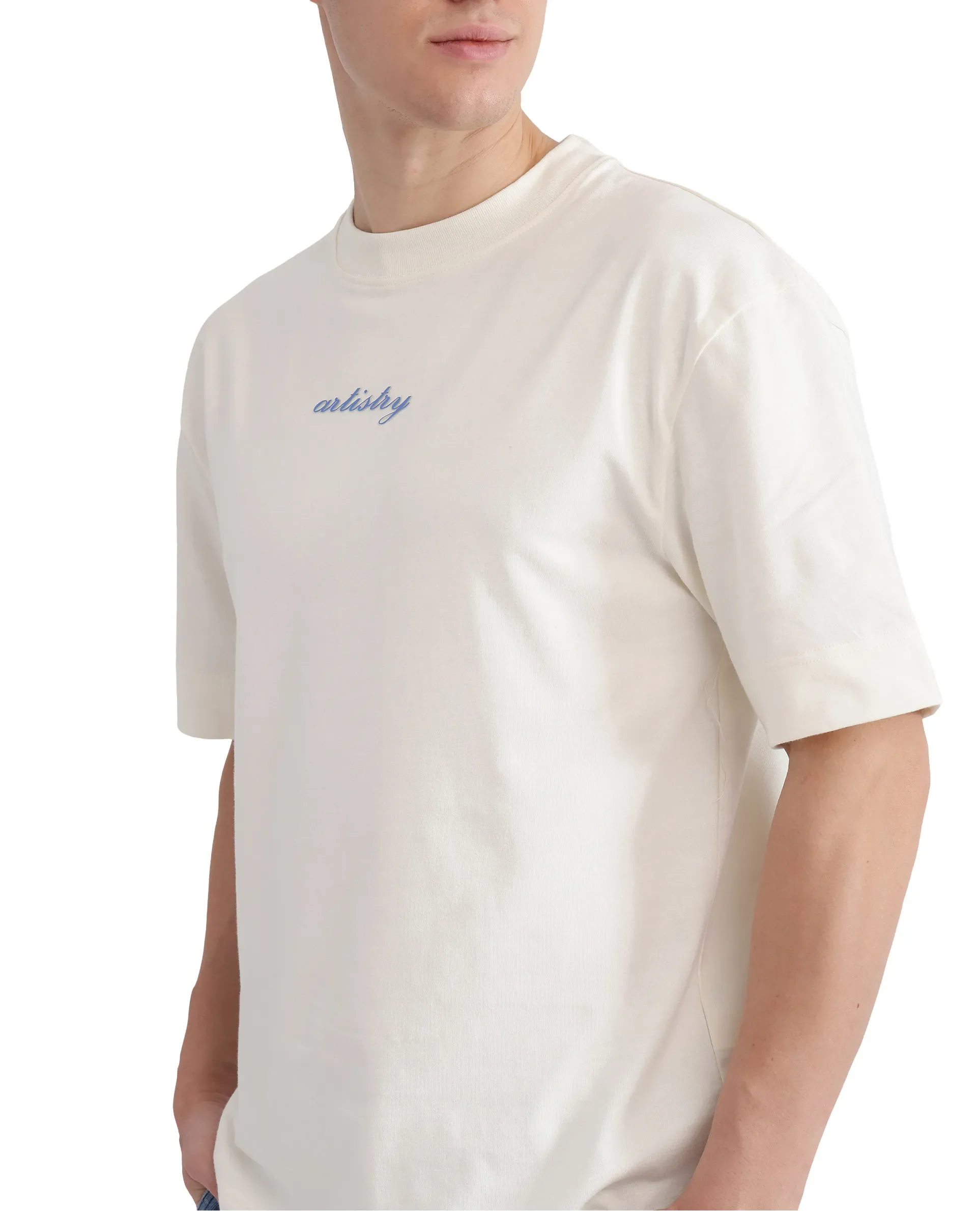 Rare Rabbit Men's Bonz-1 Off White Cotton Graphic Print Oversized Fit Half Sleeve Crew Neck T-Shirt - Image 3