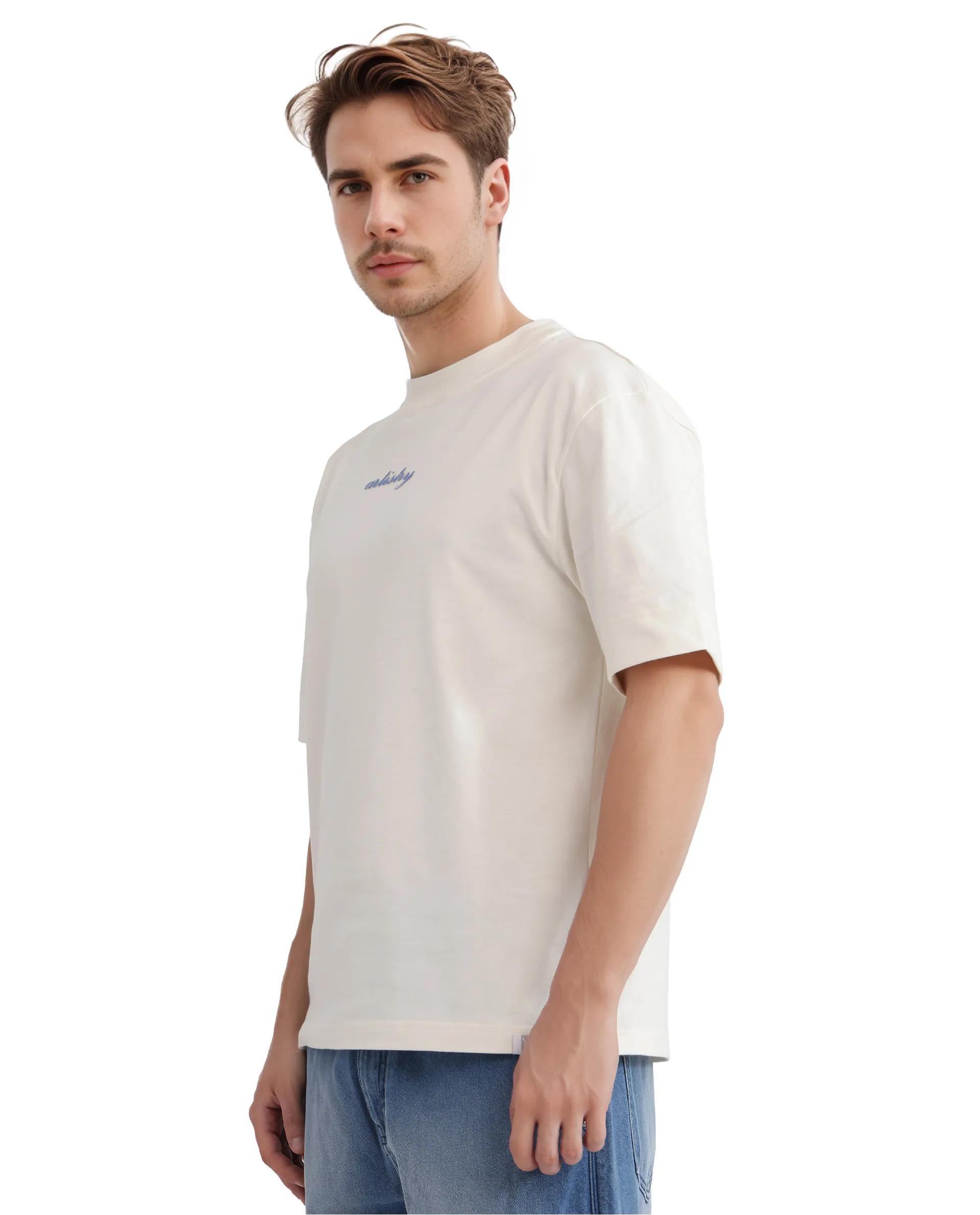 Rare Rabbit Men's Bonz-1 Off White Cotton Graphic Print Oversized Fit Half Sleeve Crew Neck T-Shirt - Image 5