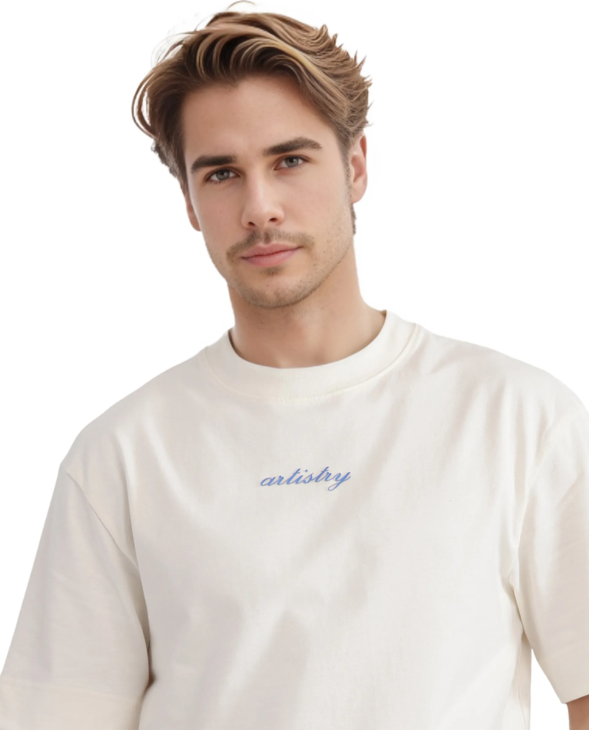 Rare Rabbit Men's Bonz-1 Off White Cotton Graphic Print Oversized Fit Half Sleeve Crew Neck T-Shirt - Image 8