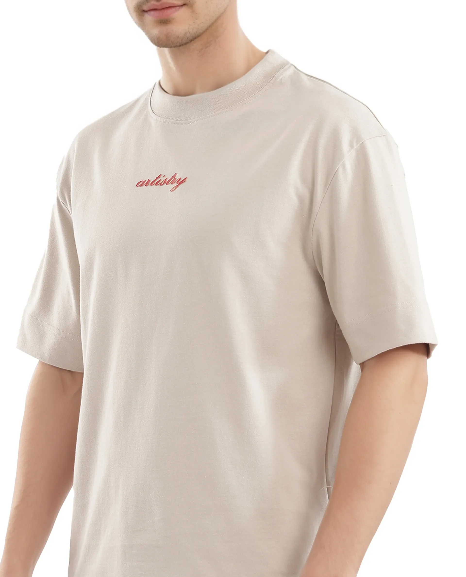 Rare Rabbit Men's Bonz-2 Beige Cotton Graphic Print Oversized Fit Half Sleeve Crew Neck T-Shirt - Image 7