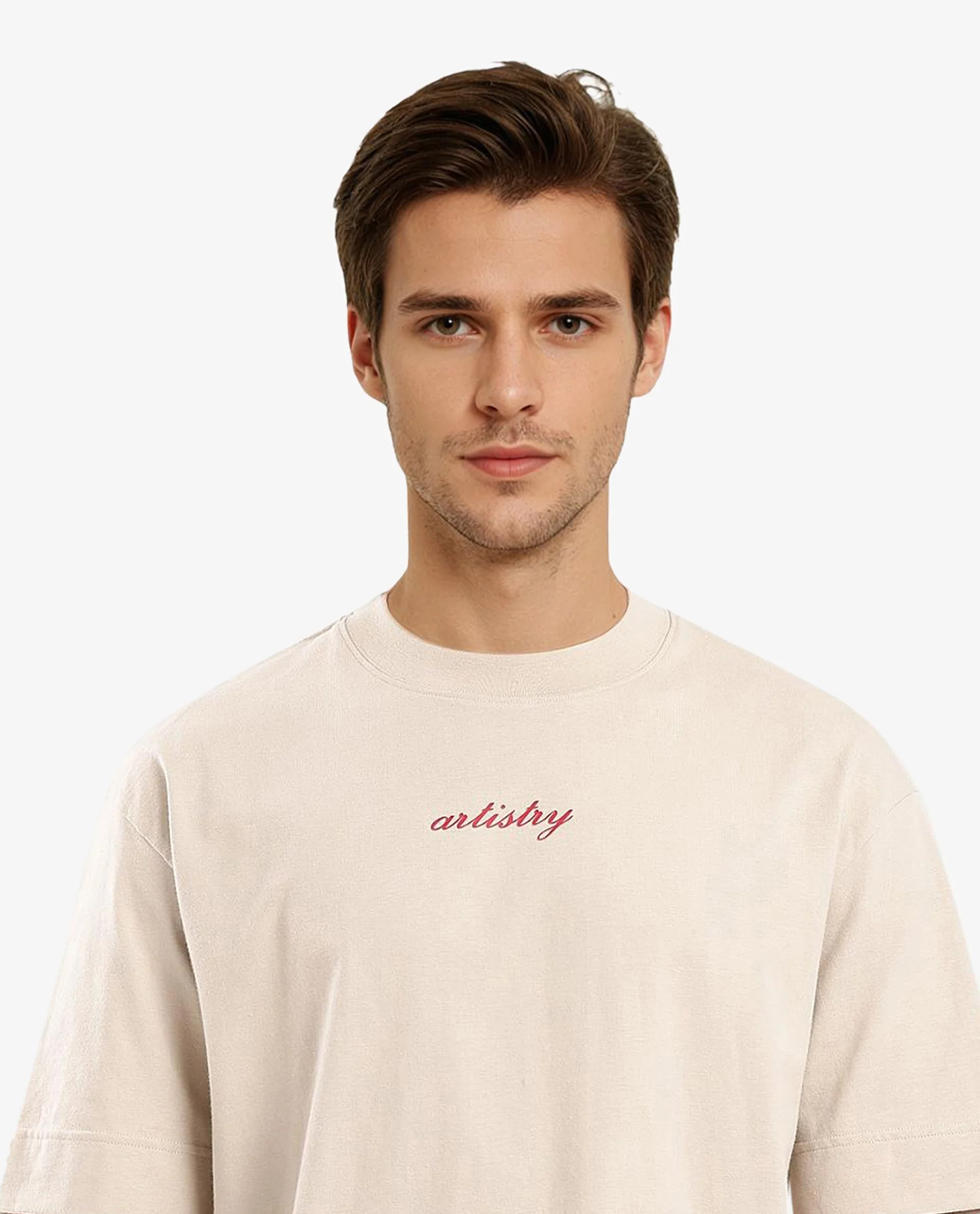 Rare Rabbit Articale Men's Bonz Beige Cotton Polyester Fabric Crew Neck Oversized Fit Botanical Print T-Shirt - Image 10