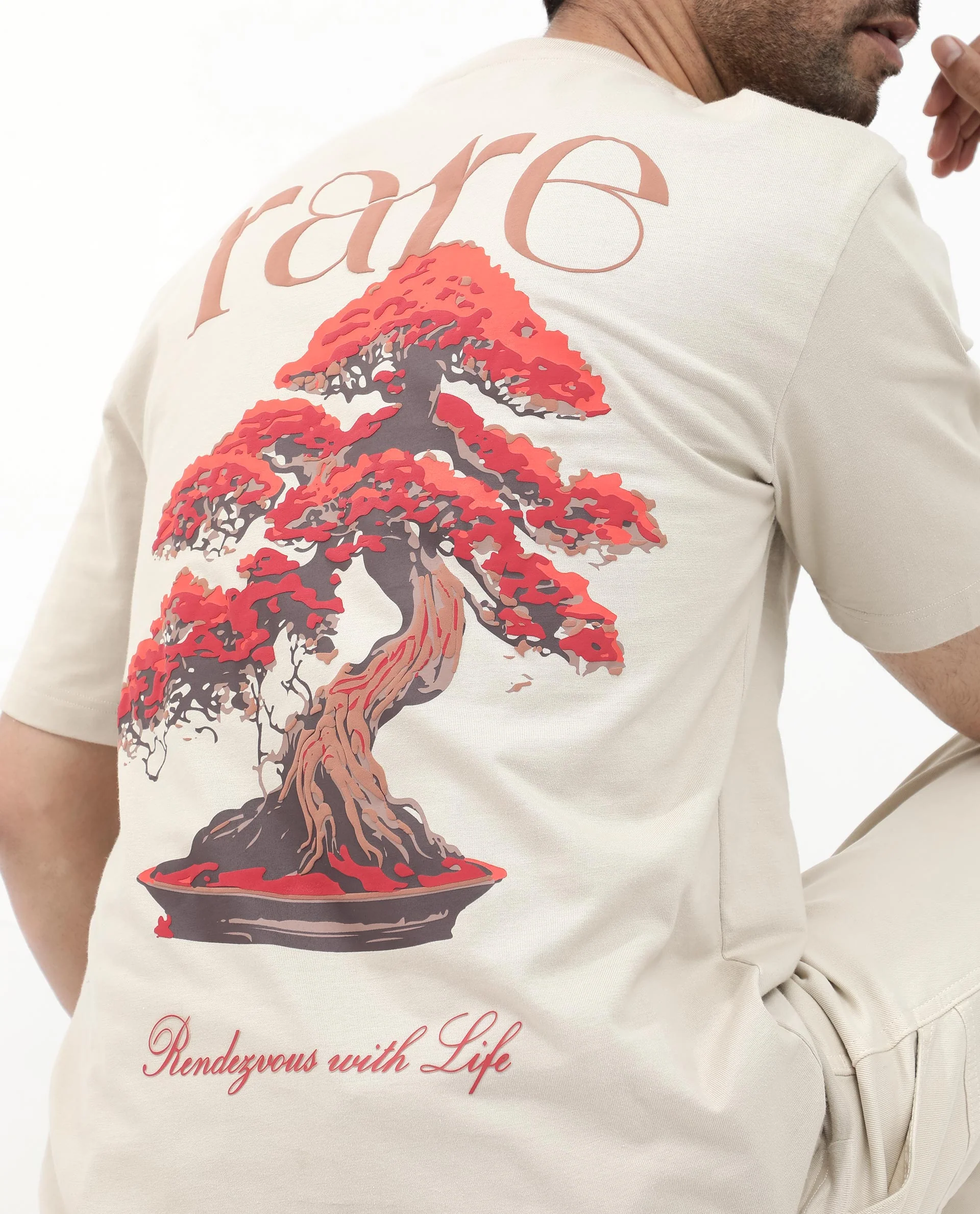 Rare Rabbit Articale Men's Bonz Beige Cotton Polyester Fabric Crew Neck Oversized Fit Botanical Print T-Shirt - Image 9