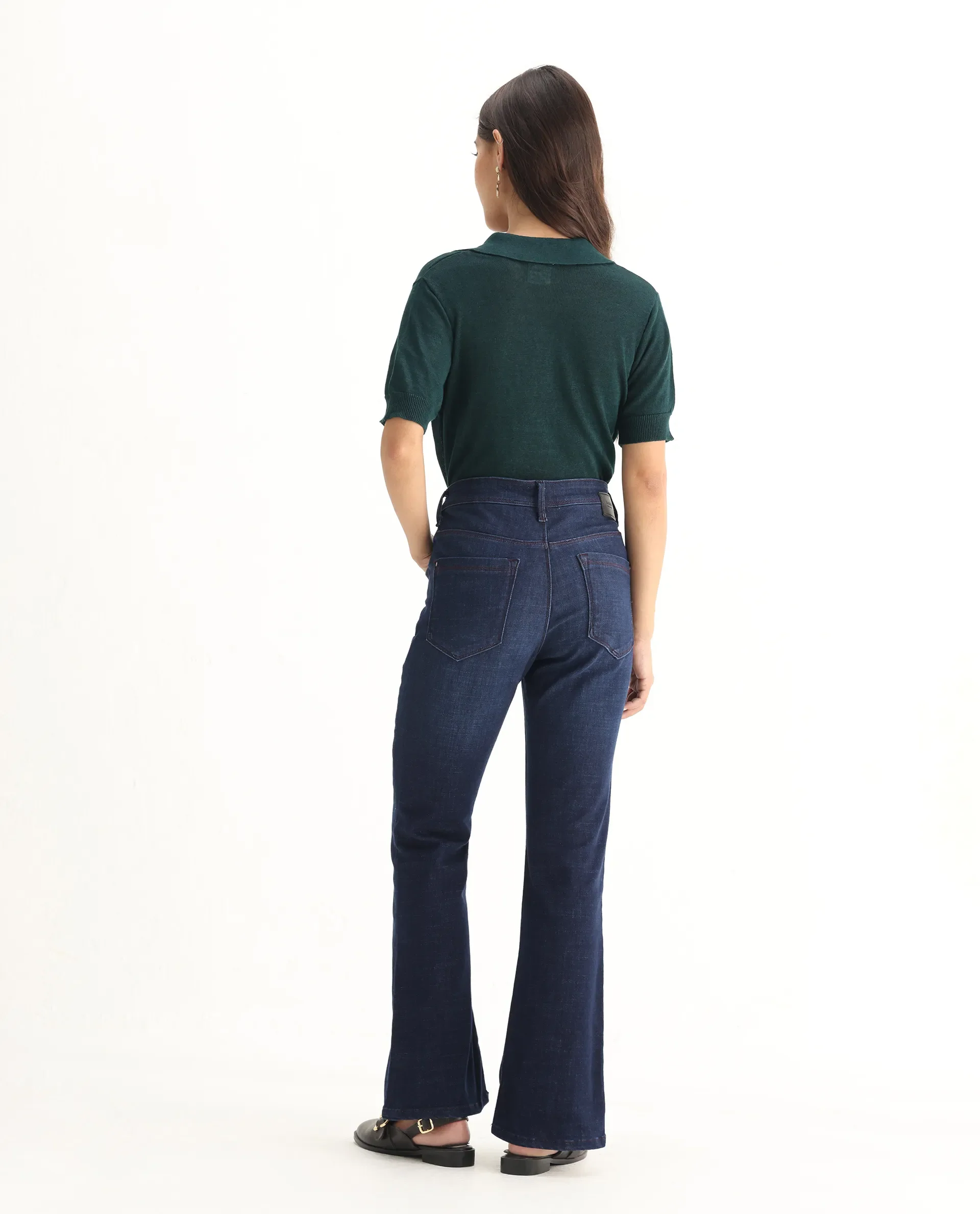 Rareism Women's Booter Blue Cotton Blend Plain Ankle Length CLASSIC BOOTCUT Jeans - Image 10