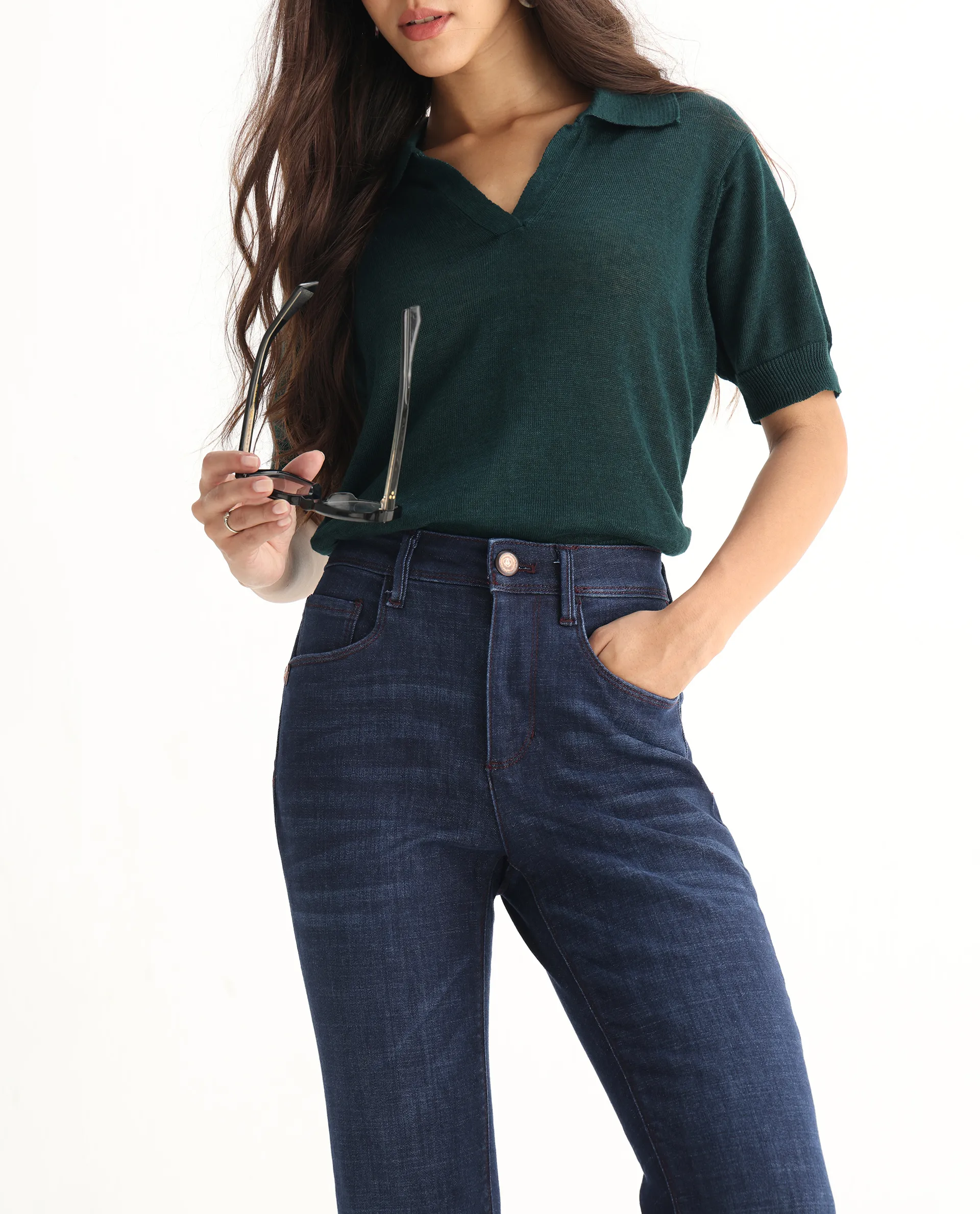 Rareism Women's Booter Blue Cotton Blend Plain Ankle Length CLASSIC BOOTCUT Jeans - Image 5
