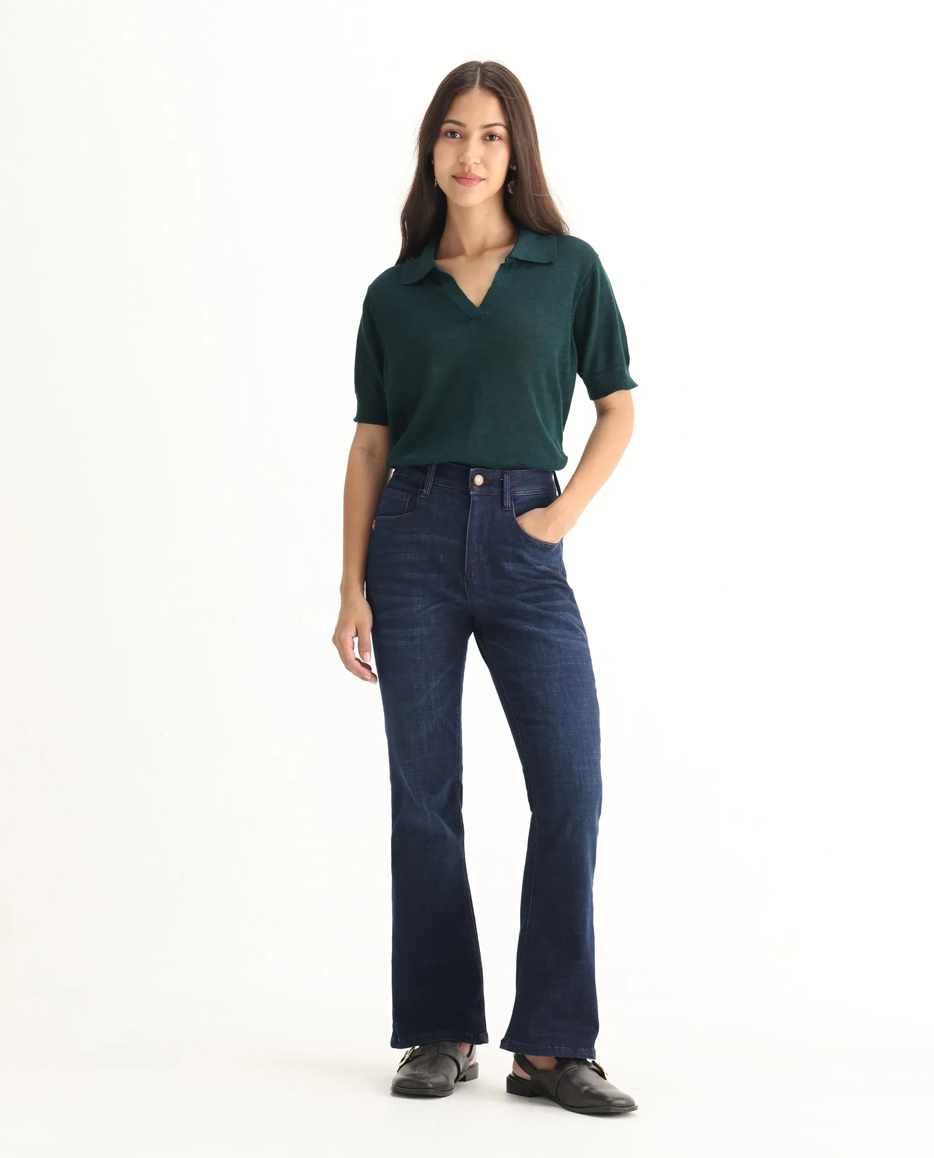 Rareism Women's Booter Blue Cotton Blend Plain Ankle Length CLASSIC BOOTCUT Jeans - Image 6