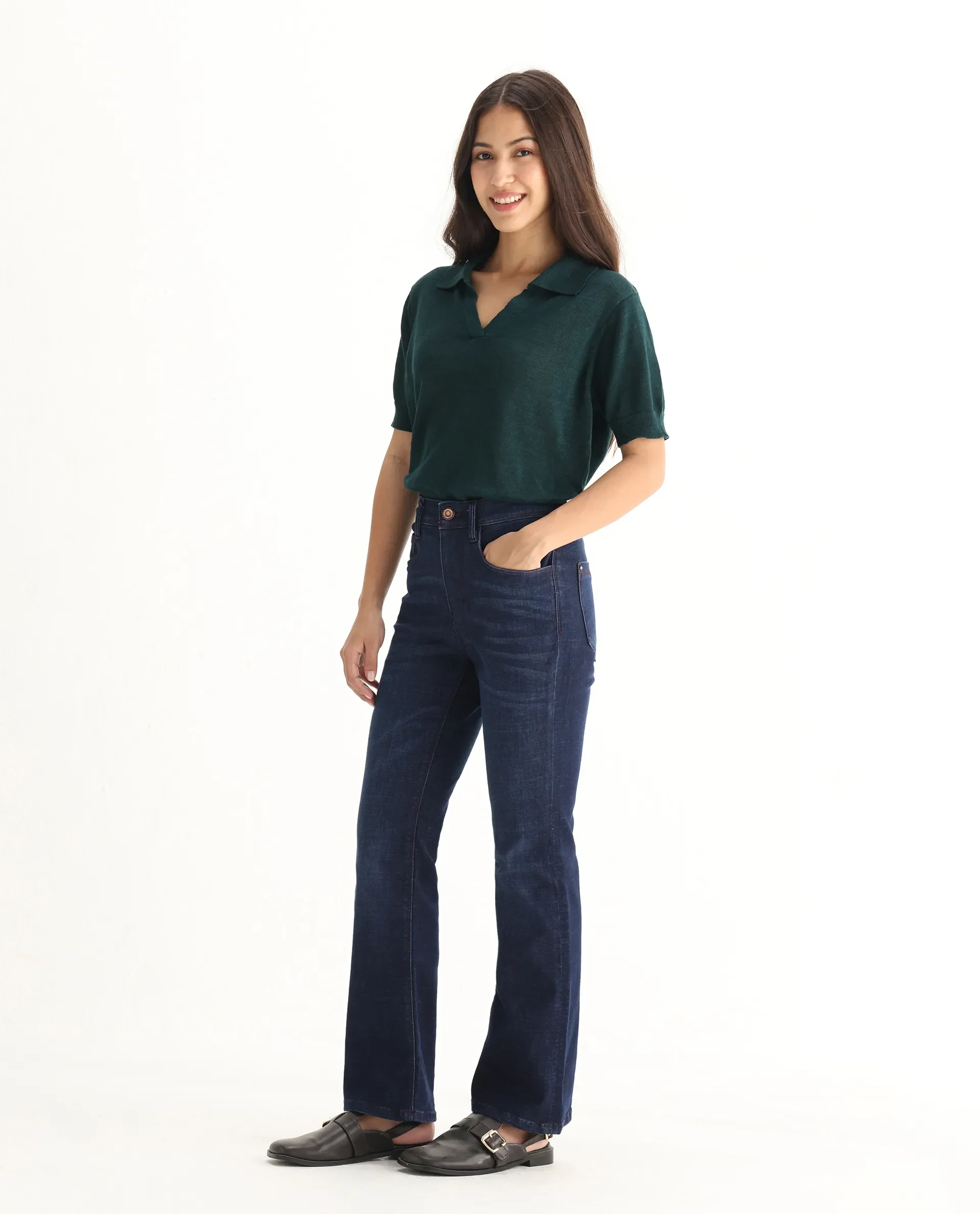 Rareism Women's Booter Blue Cotton Blend Plain Ankle Length CLASSIC BOOTCUT Jeans - Image 7