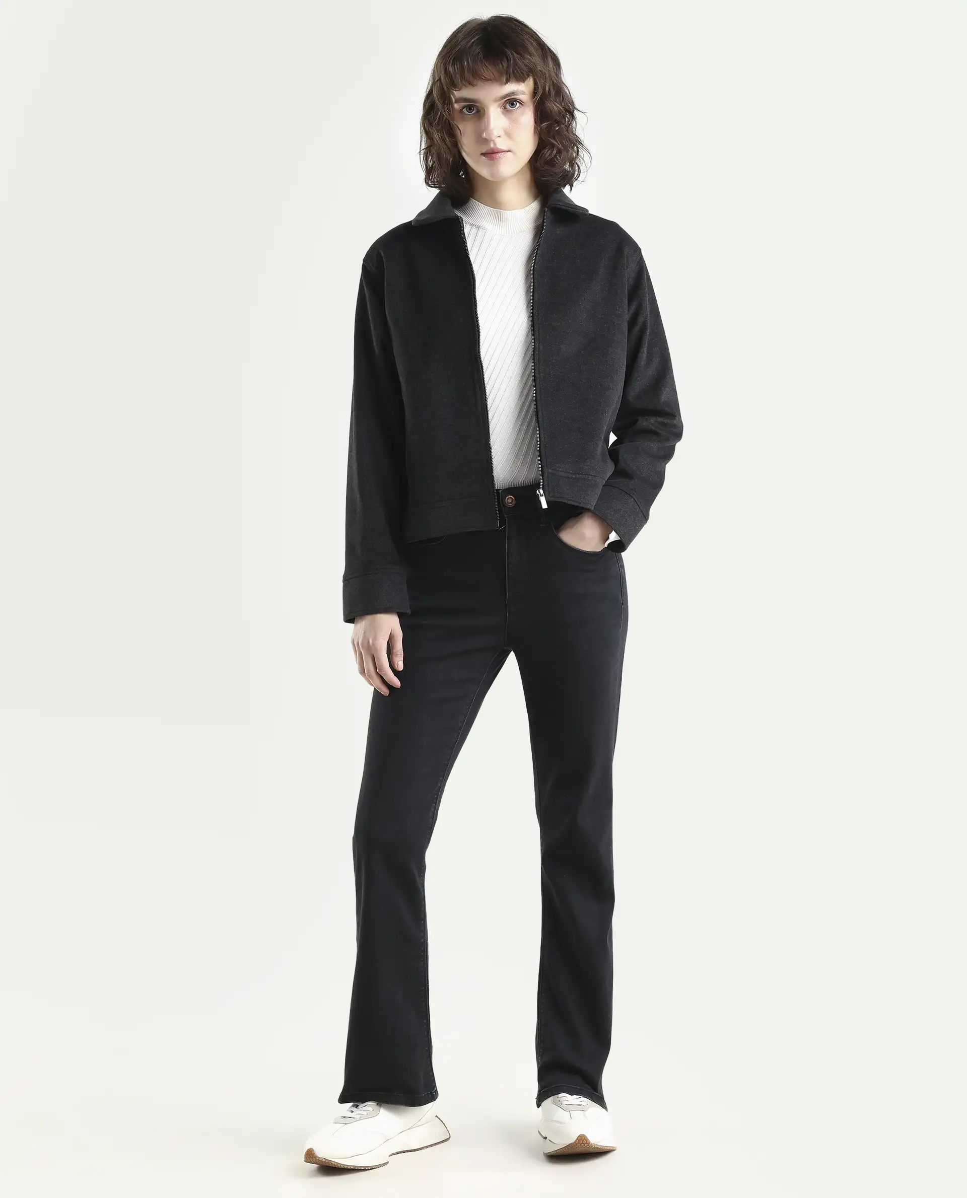 Rareism Women's Booter Black Cotton Blend Plain Ankle Length CLASSIC BOOTCUT Jeans - Image 3