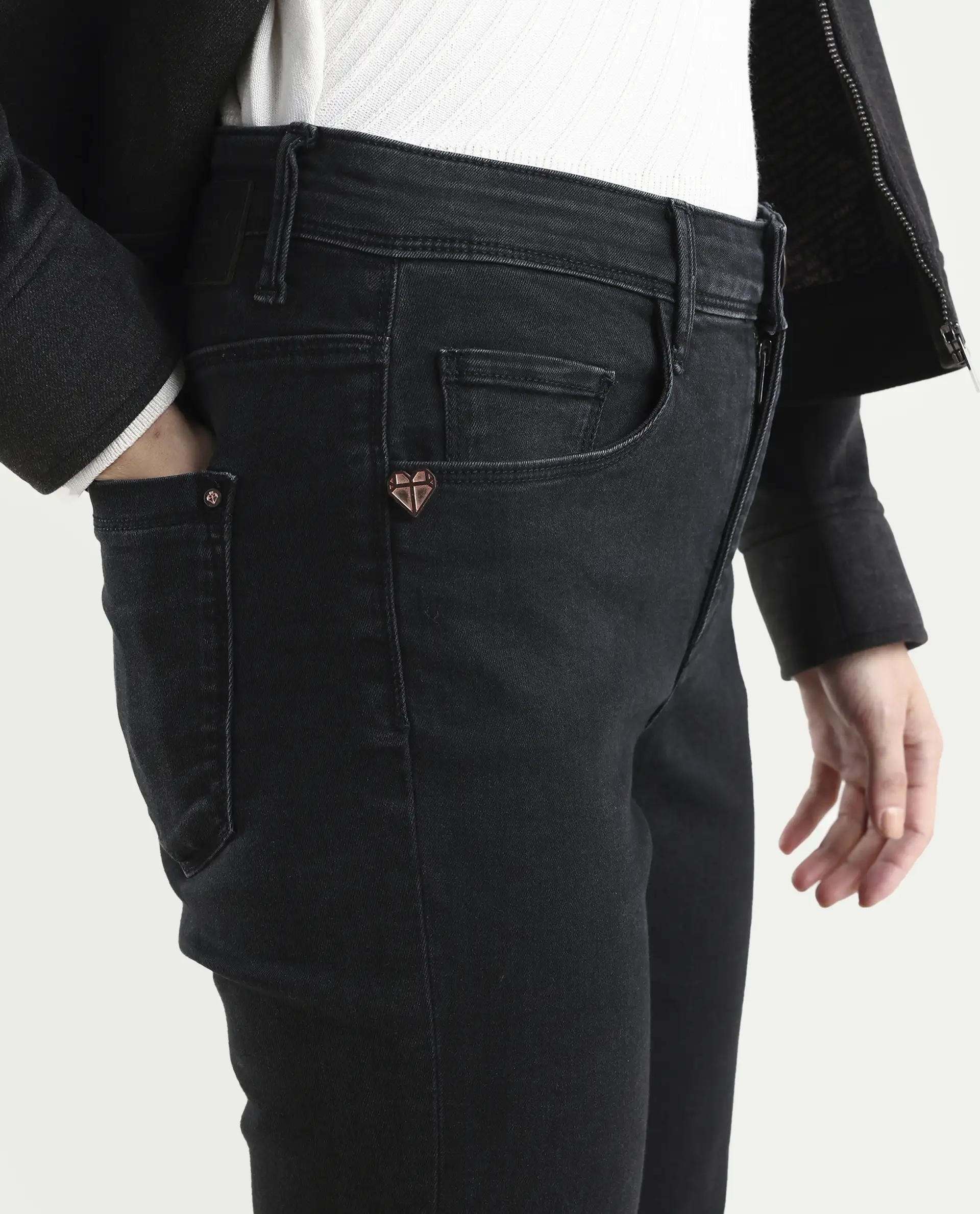Rareism Women's Booter Black Cotton Blend Plain Ankle Length CLASSIC BOOTCUT Jeans - Image 4