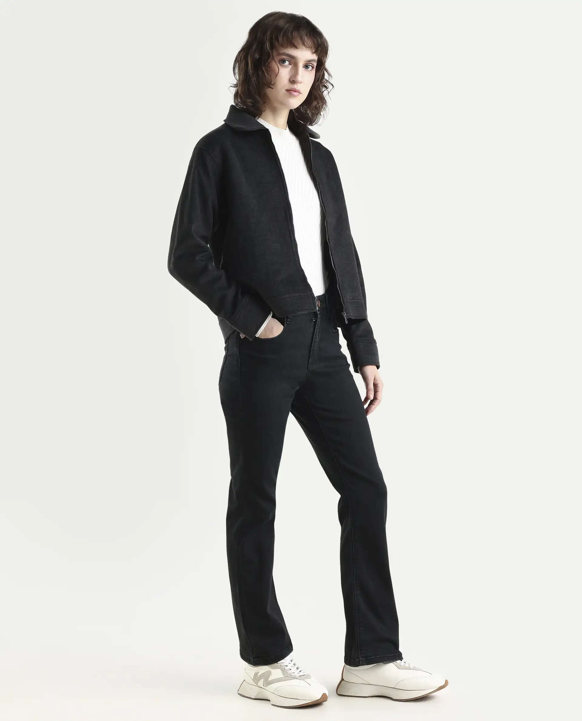 Rareism Women's Booter Black Cotton Blend Plain Ankle Length CLASSIC BOOTCUT Jeans - Image 5