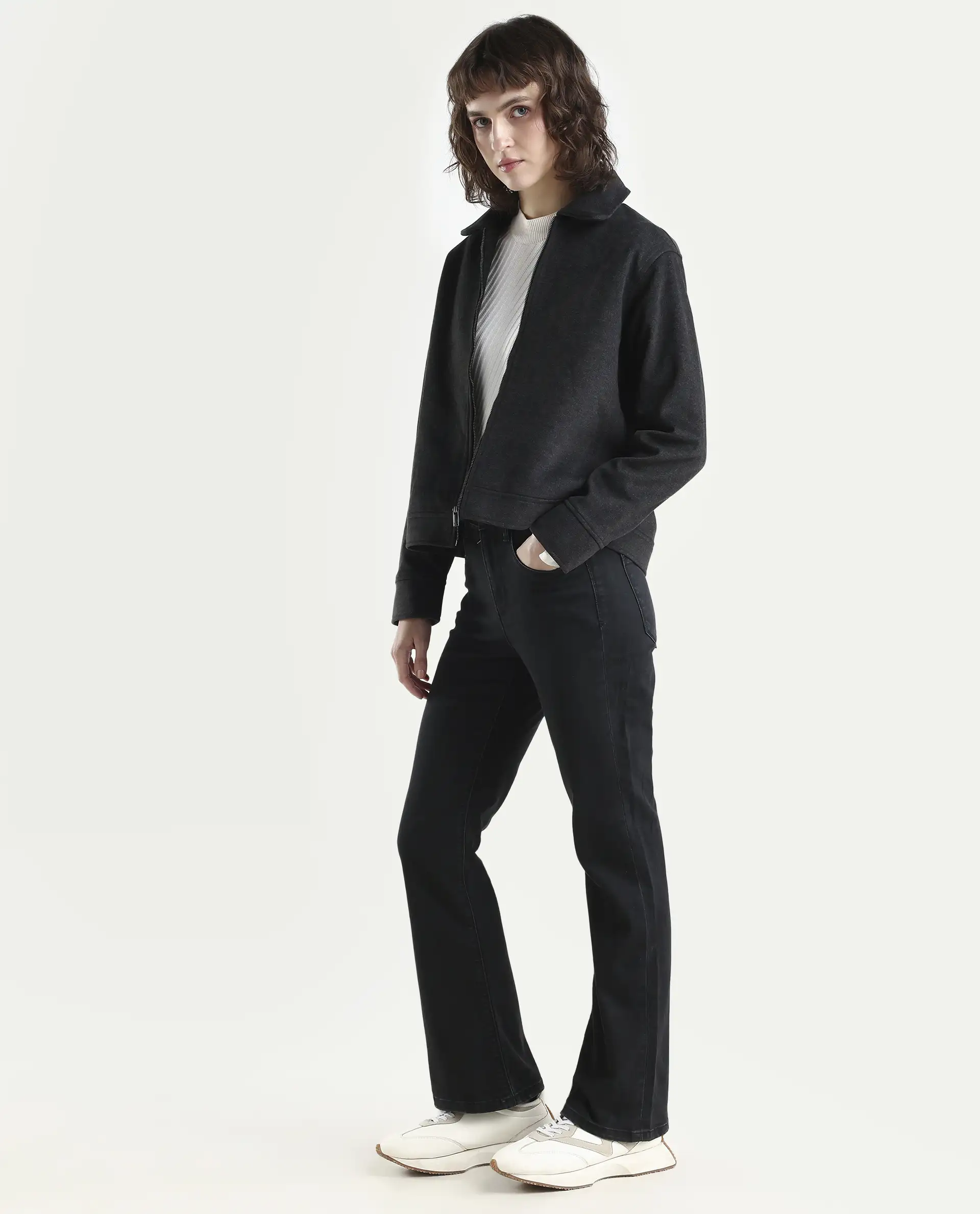 Rareism Women's Booter Black Cotton Blend Plain Ankle Length CLASSIC BOOTCUT Jeans - Image 6