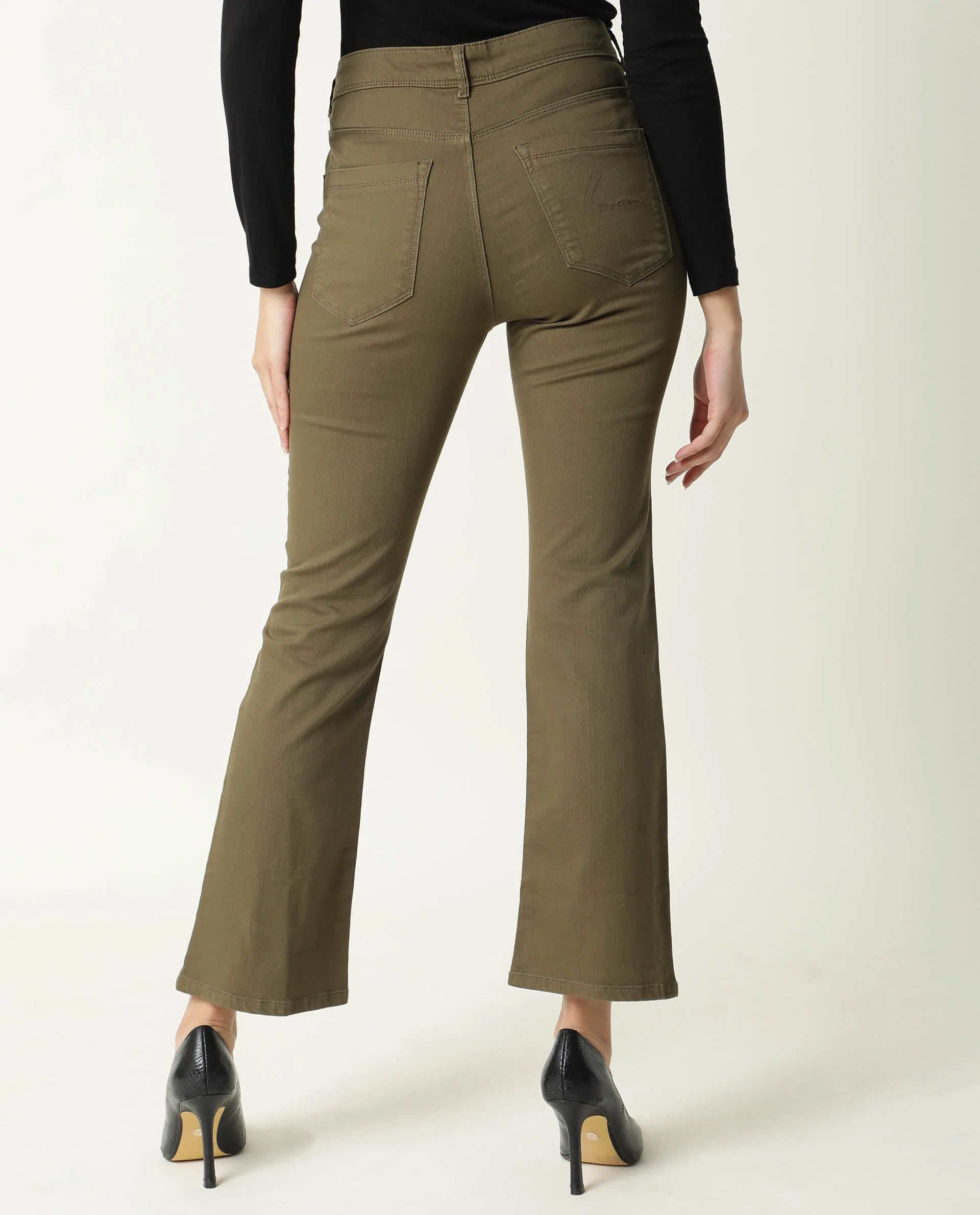 Rareism Women's Booter Green Cotton Blend Plain Ankle Length CLASSIC BOOTCUT Jeans - Image 12