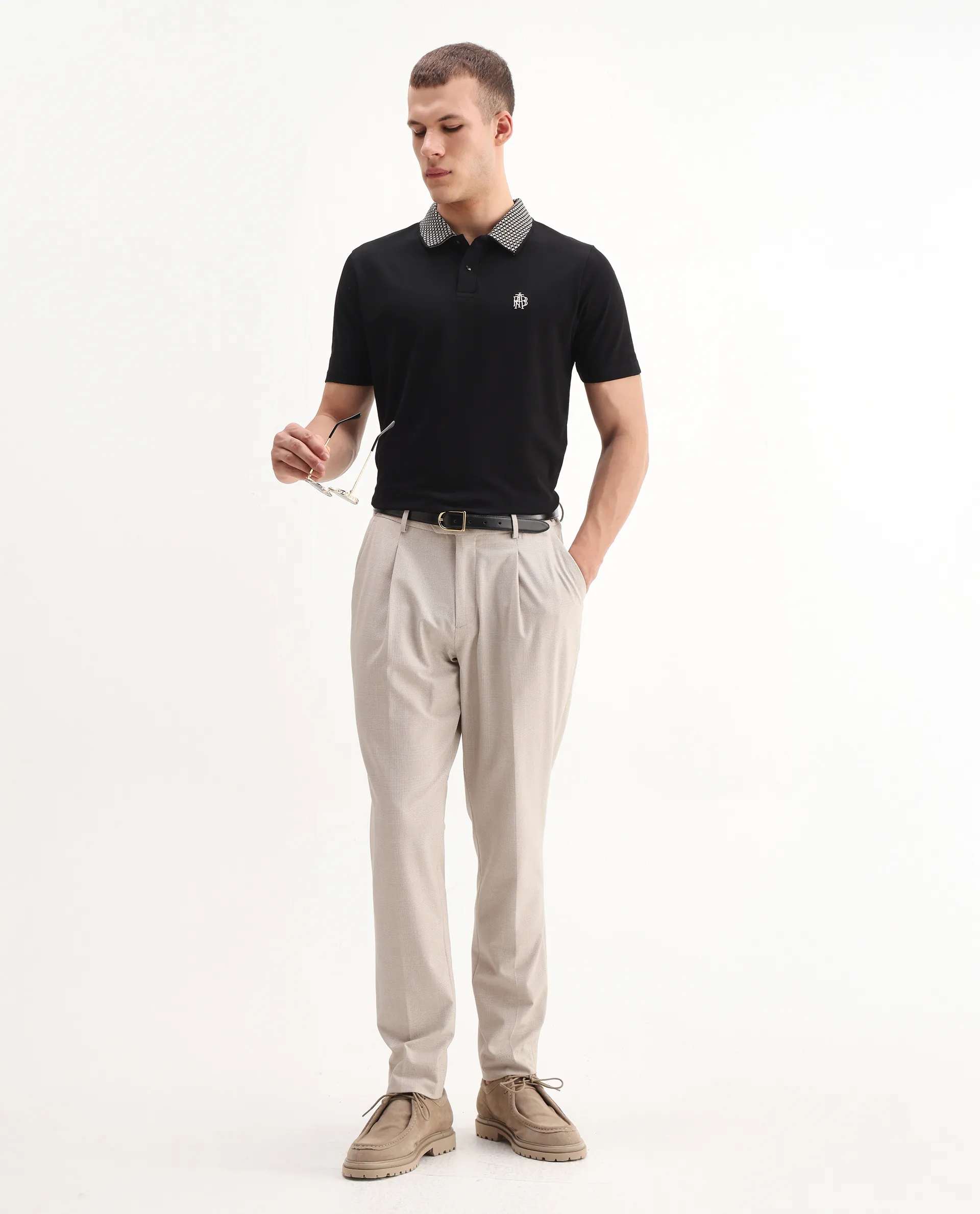 Rare Rabbit Men's Booth Black Cotton Embroidered Regular Fit Half Sleeve Polo - Image 2