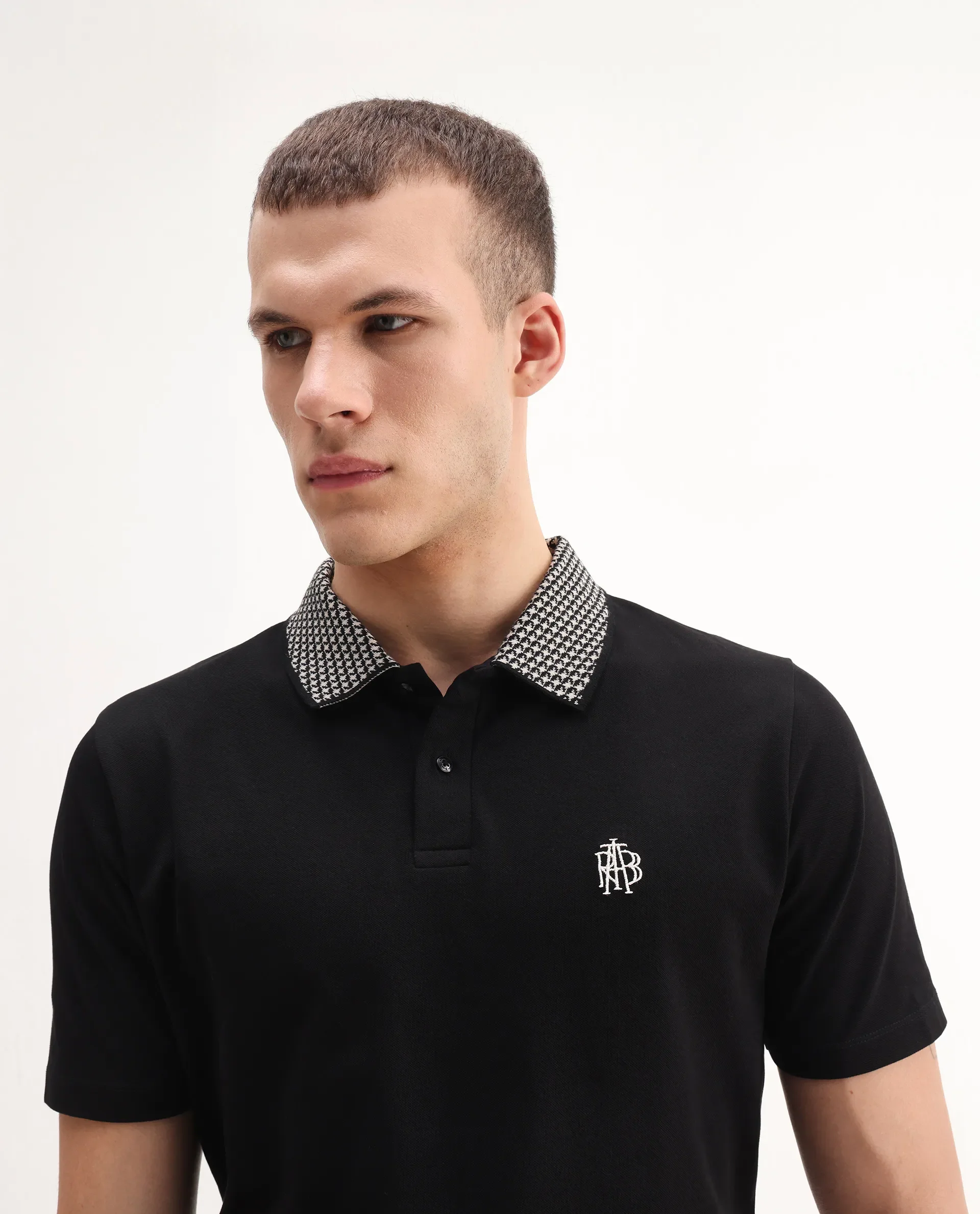 Rare Rabbit Men's Booth Black Cotton Embroidered Regular Fit Half Sleeve Polo - Image 7