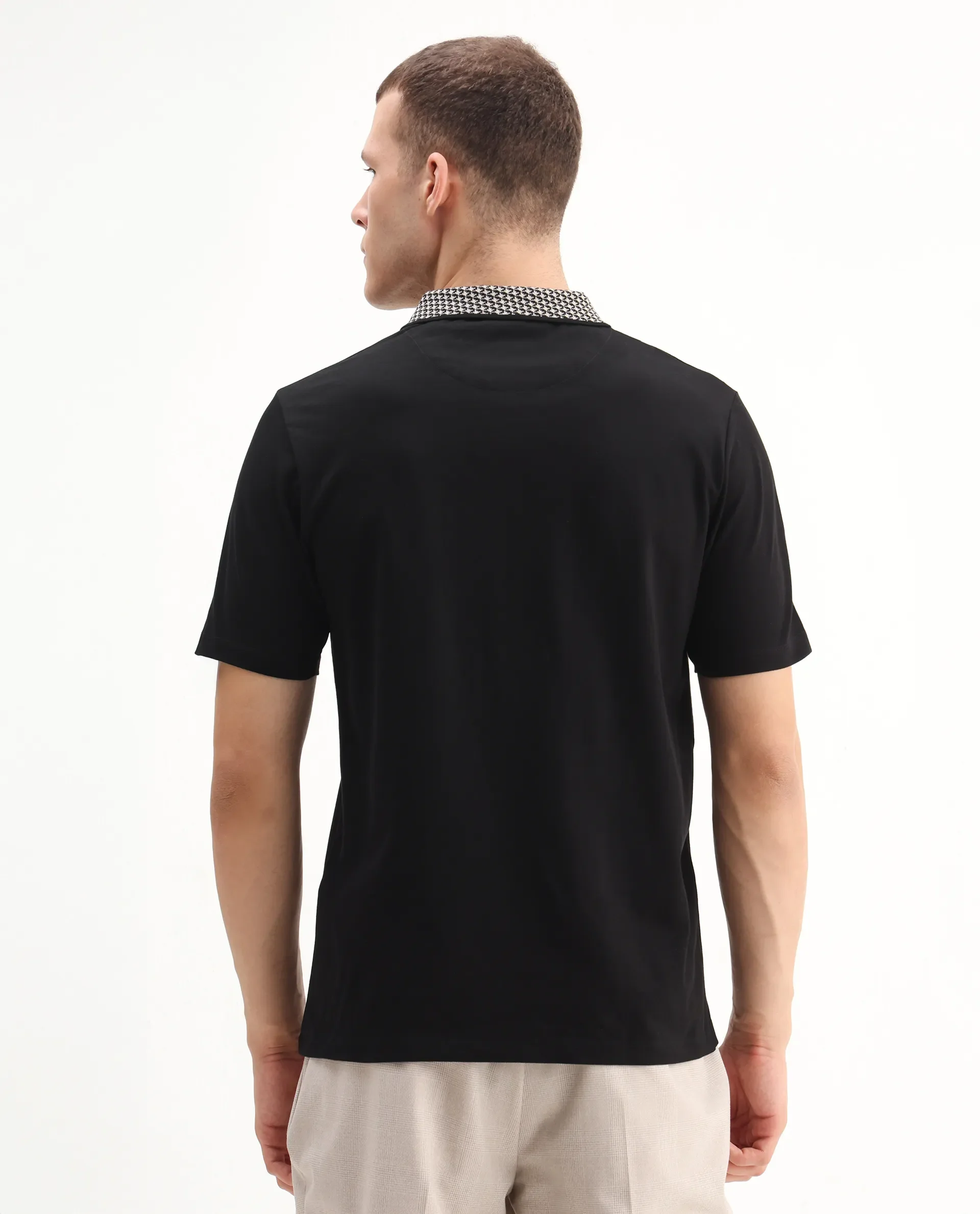Rare Rabbit Men's Booth Black Cotton Embroidered Regular Fit Half Sleeve Polo - Image 8