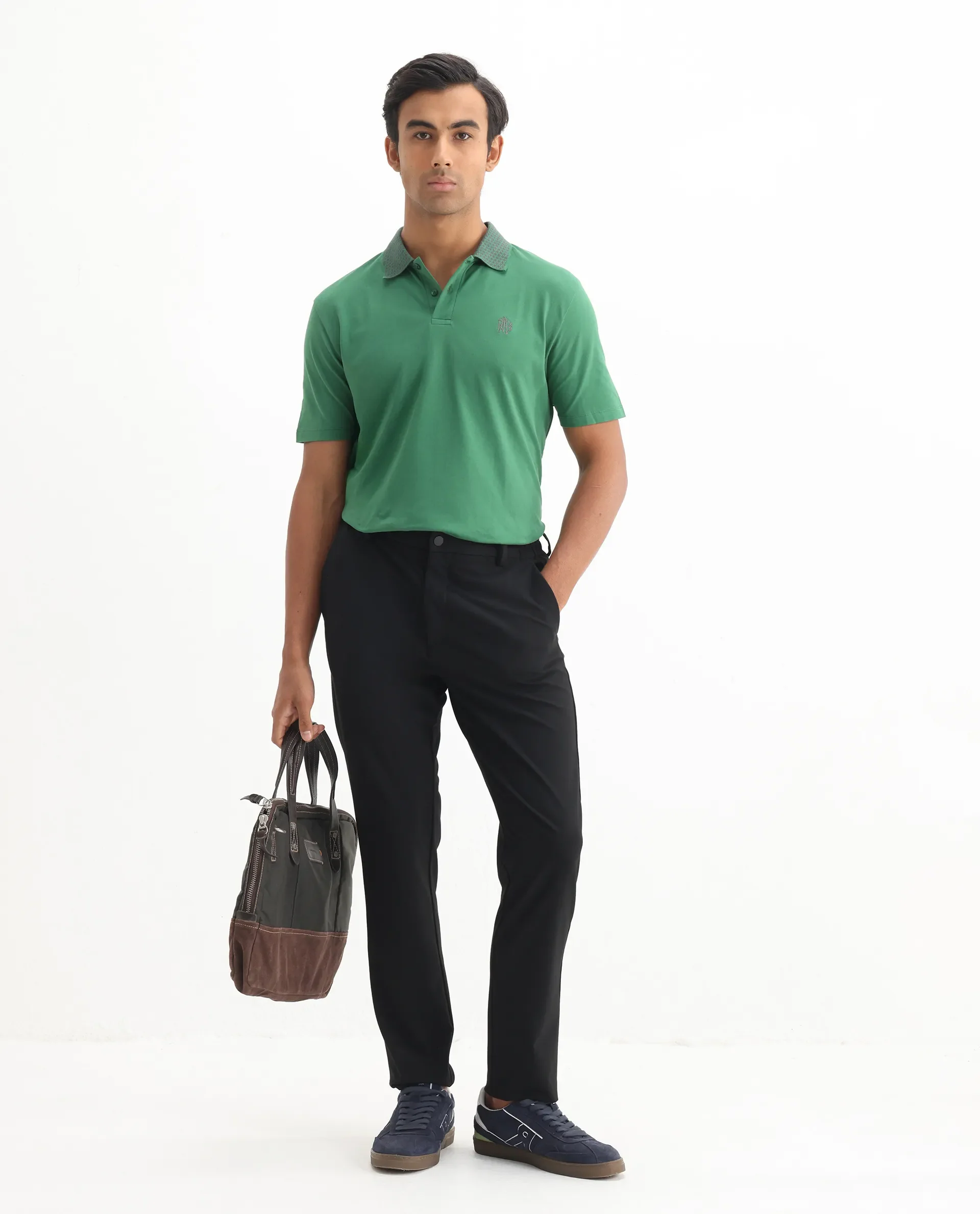 Rare Rabbit Men's Booth Green Cotton Embroidered Regular Fit Half Sleeve Polo - Image 2