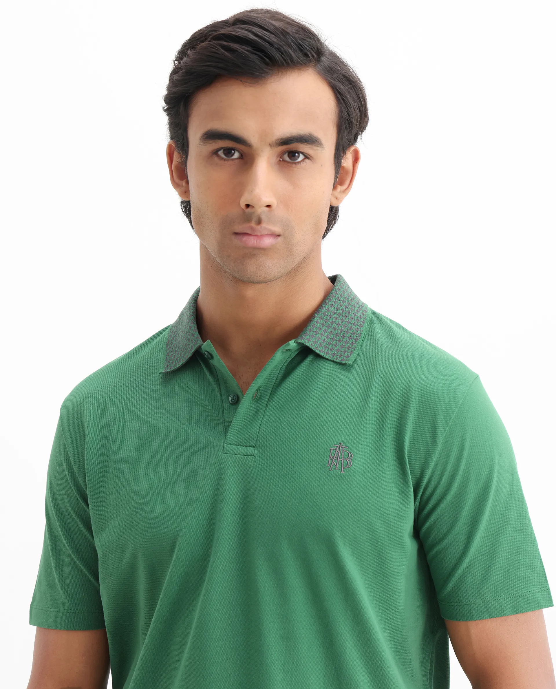 Rare Rabbit Men's Booth Green Cotton Embroidered Regular Fit Half Sleeve Polo - Image 4