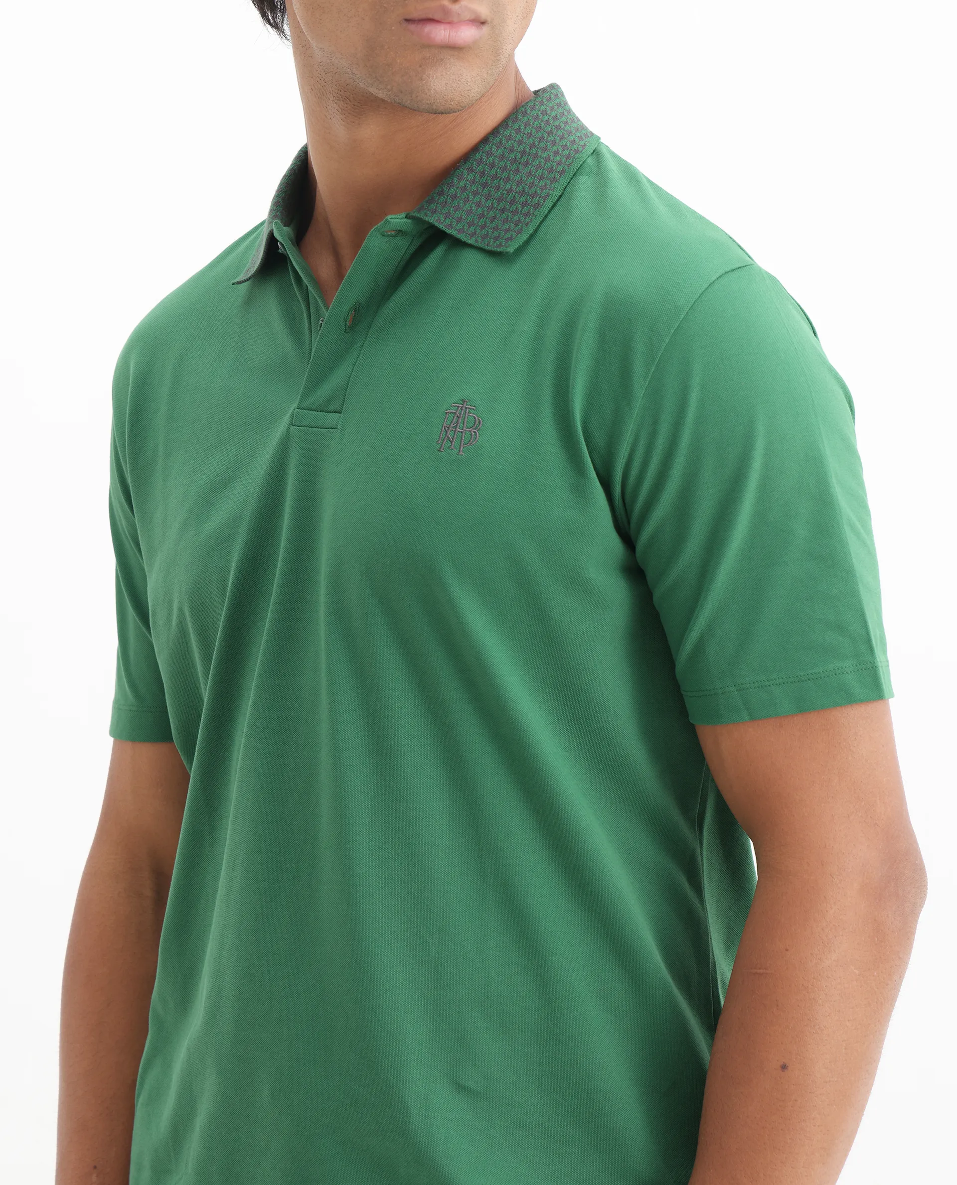 Rare Rabbit Men's Booth Green Cotton Embroidered Regular Fit Half Sleeve Polo - Image 5