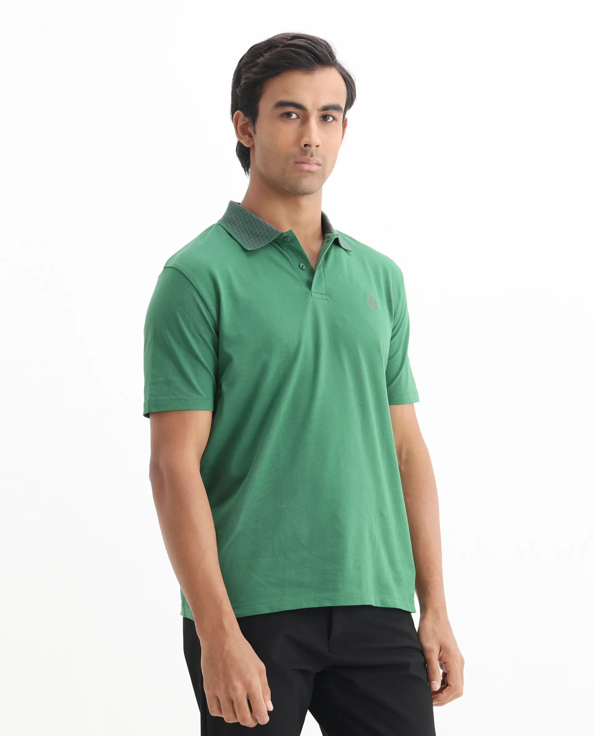 Rare Rabbit Men's Booth Green Cotton Embroidered Regular Fit Half Sleeve Polo - Image 8