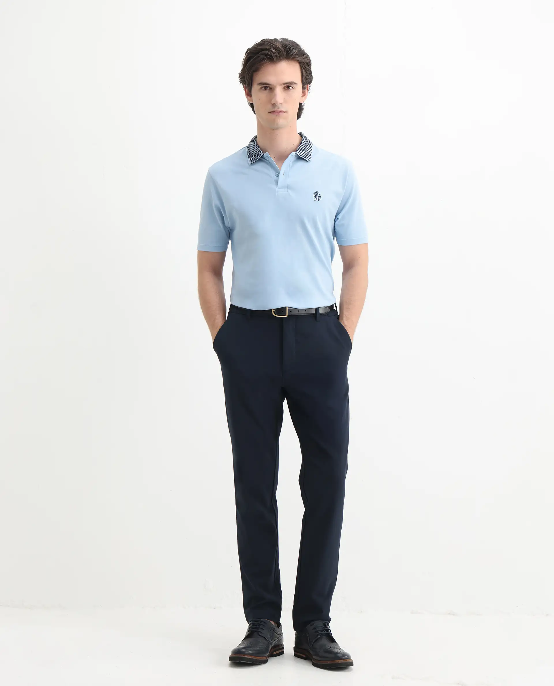 Rare Rabbit Men's Booth Light Blue Cotton Embroidered Regular Fit Half Sleeve Polo - Image 2