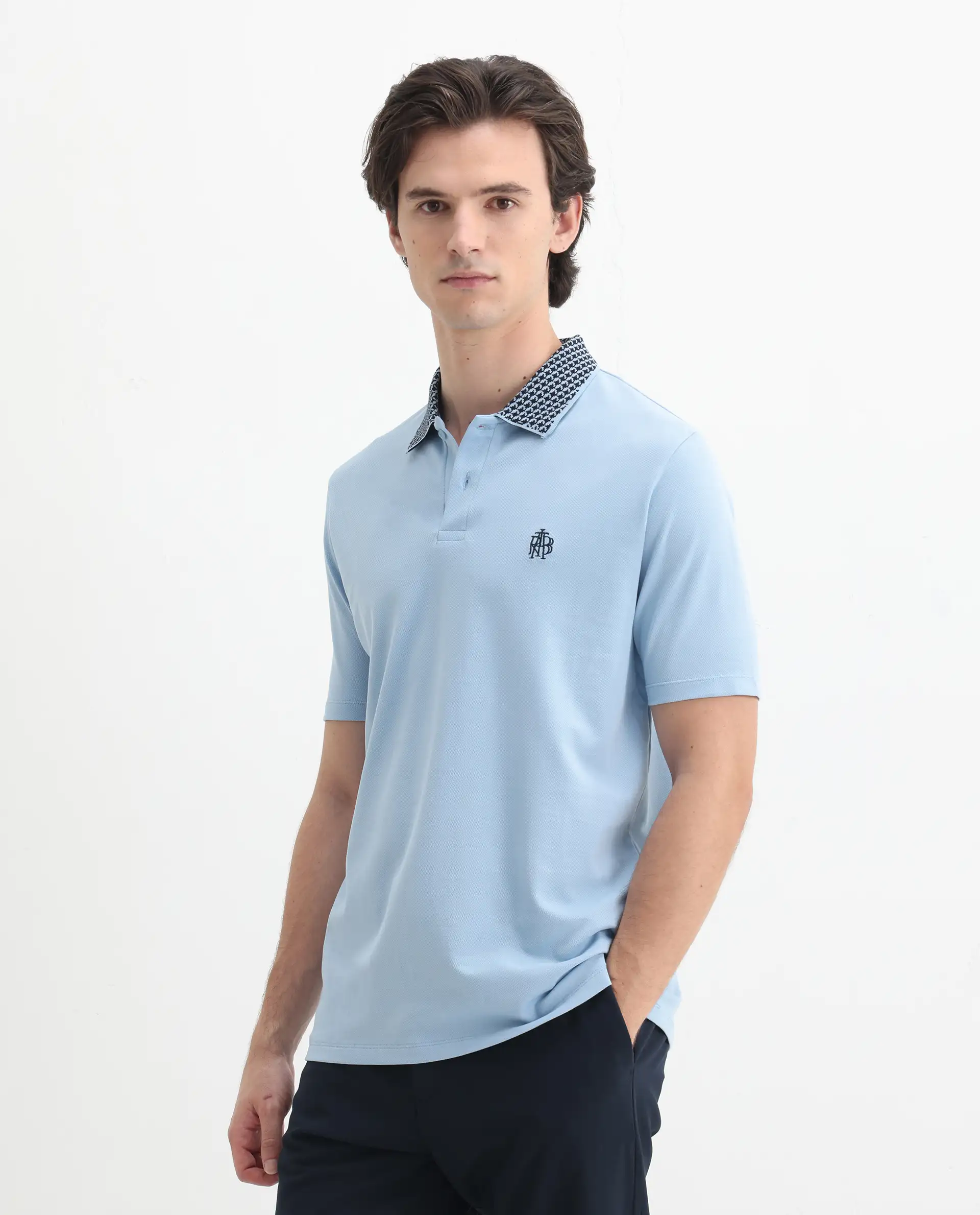 Rare Rabbit Men's Booth Light Blue Cotton Embroidered Regular Fit Half Sleeve Polo - Image 5