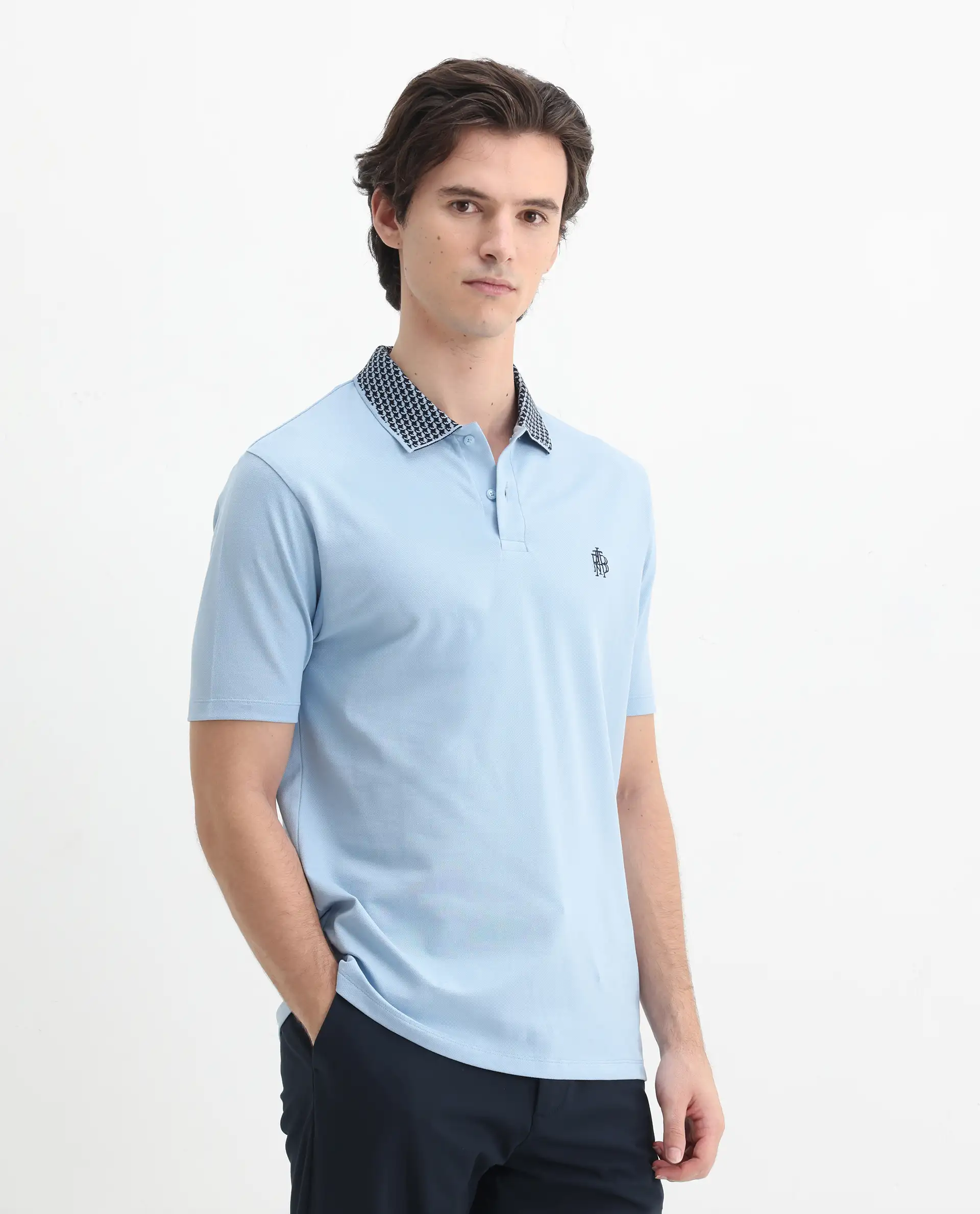 Rare Rabbit Men's Booth Light Blue Cotton Embroidered Regular Fit Half Sleeve Polo - Image 6