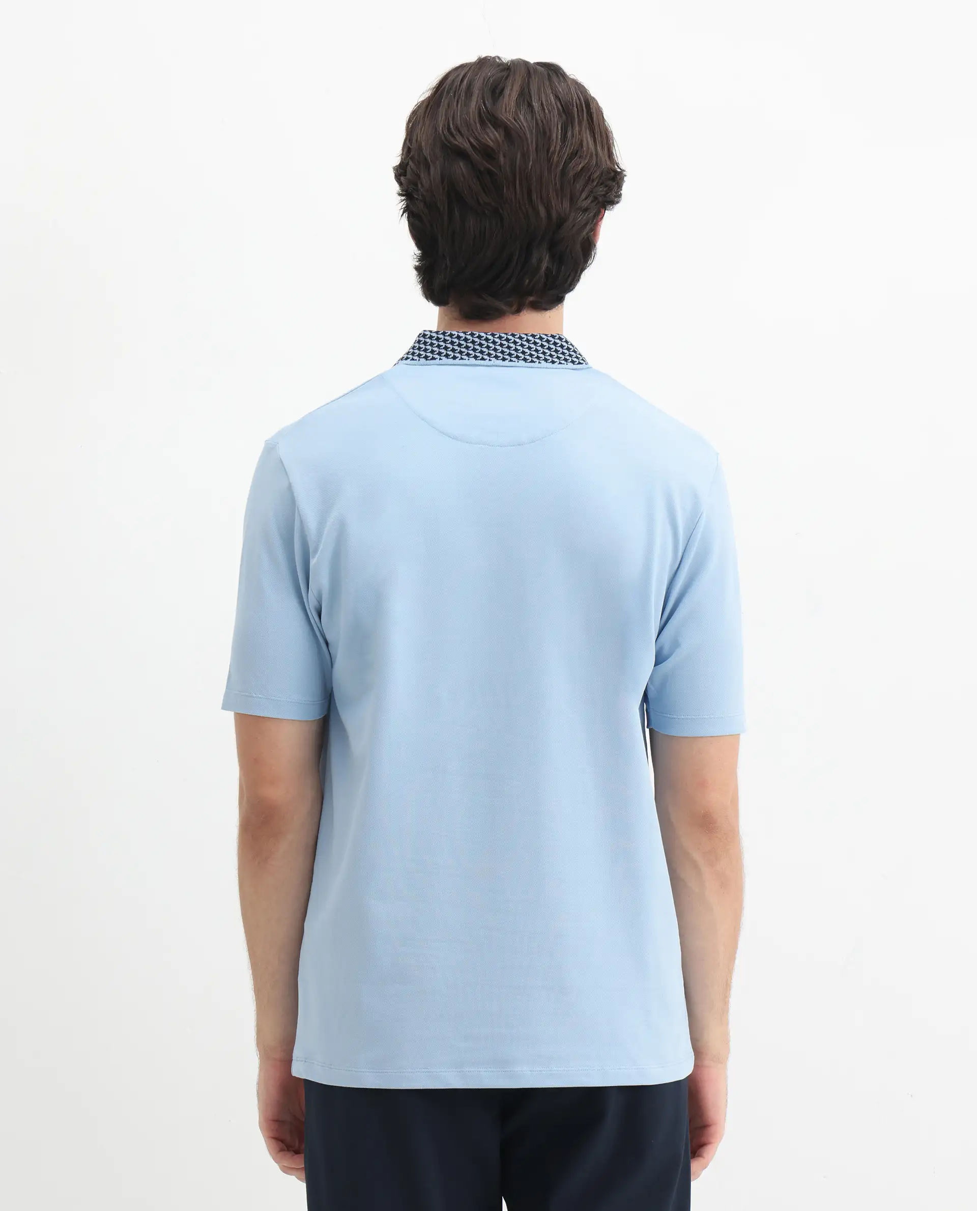 Rare Rabbit Men's Booth Light Blue Cotton Embroidered Regular Fit Half Sleeve Polo - Image 8