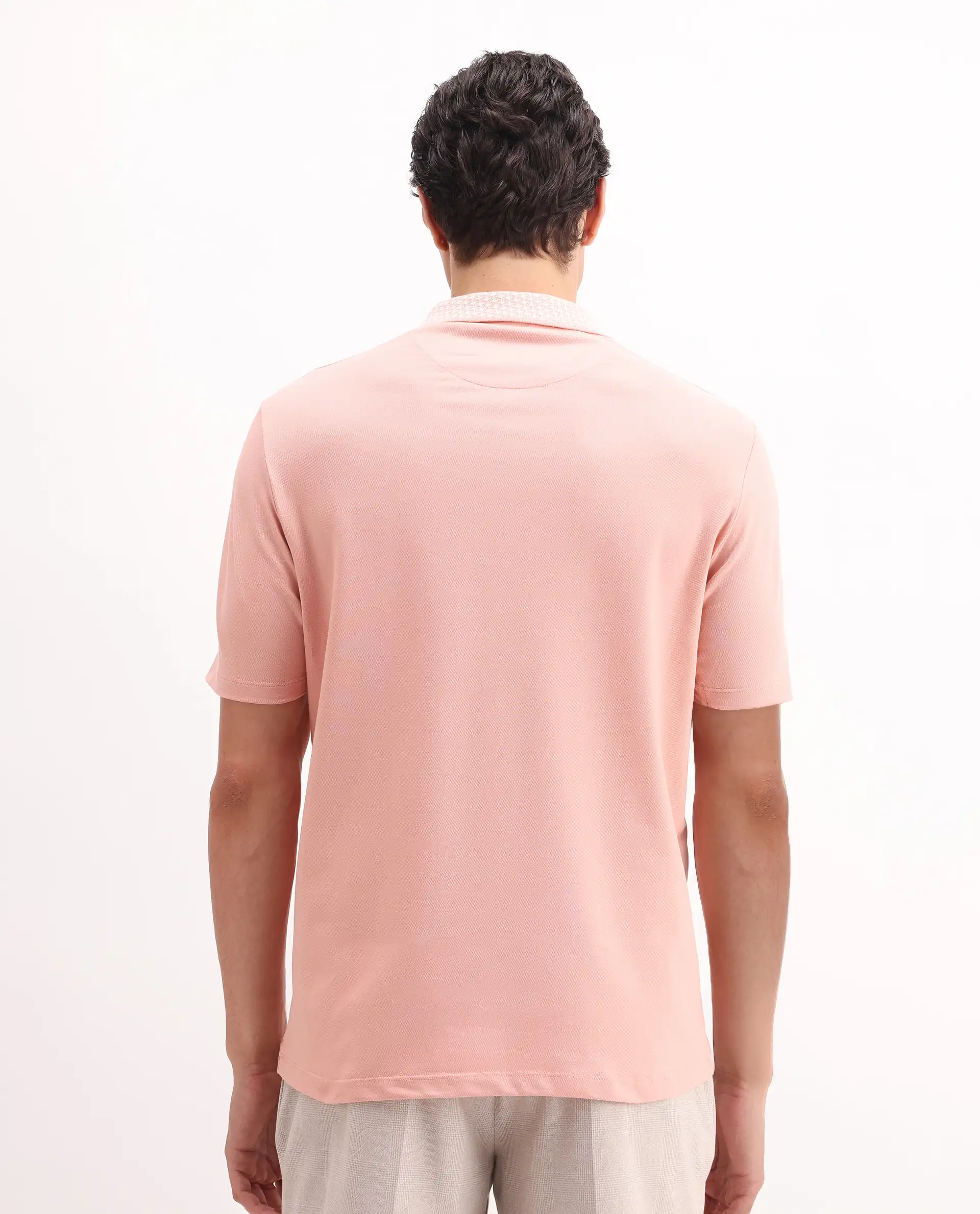 Rare Rabbit Men's Booth Light Peach Cotton Embroidered Regular Fit Half Sleeve Polo - Image 7